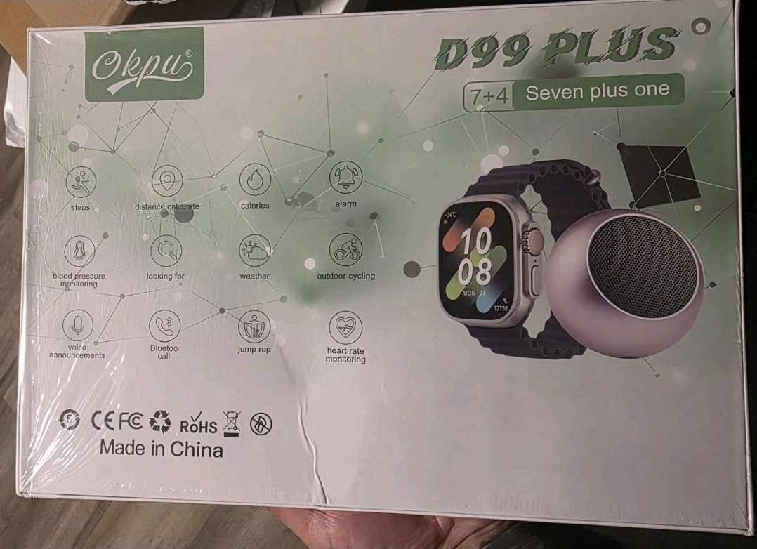 Original D99 PLUS Smart Watch Black Silicone Band Silver Case Features