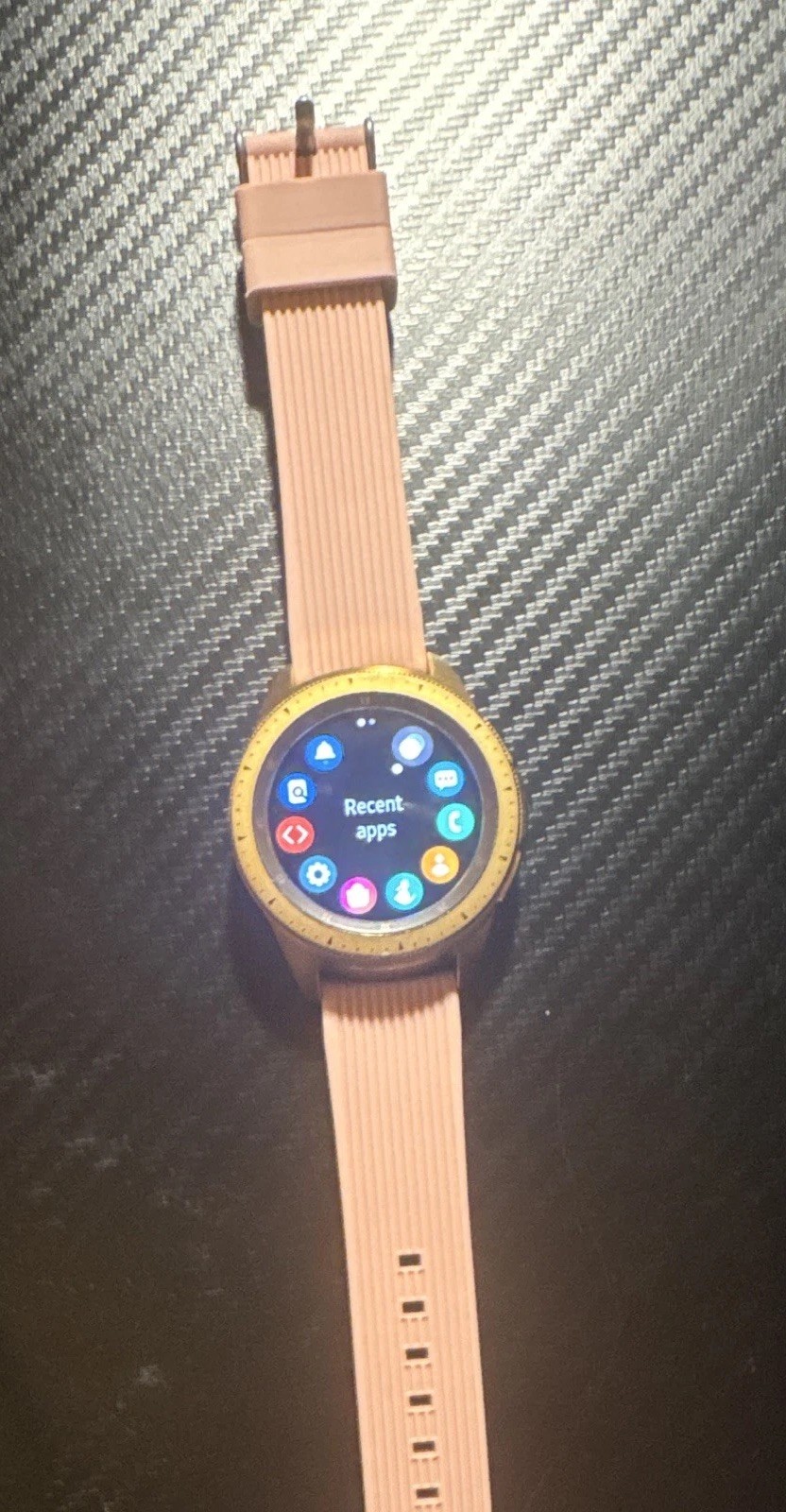 Samsung Galaxy Watch 42mm Gold Unlocked Bluetooth Tizen 4GB Pink Silicone Band