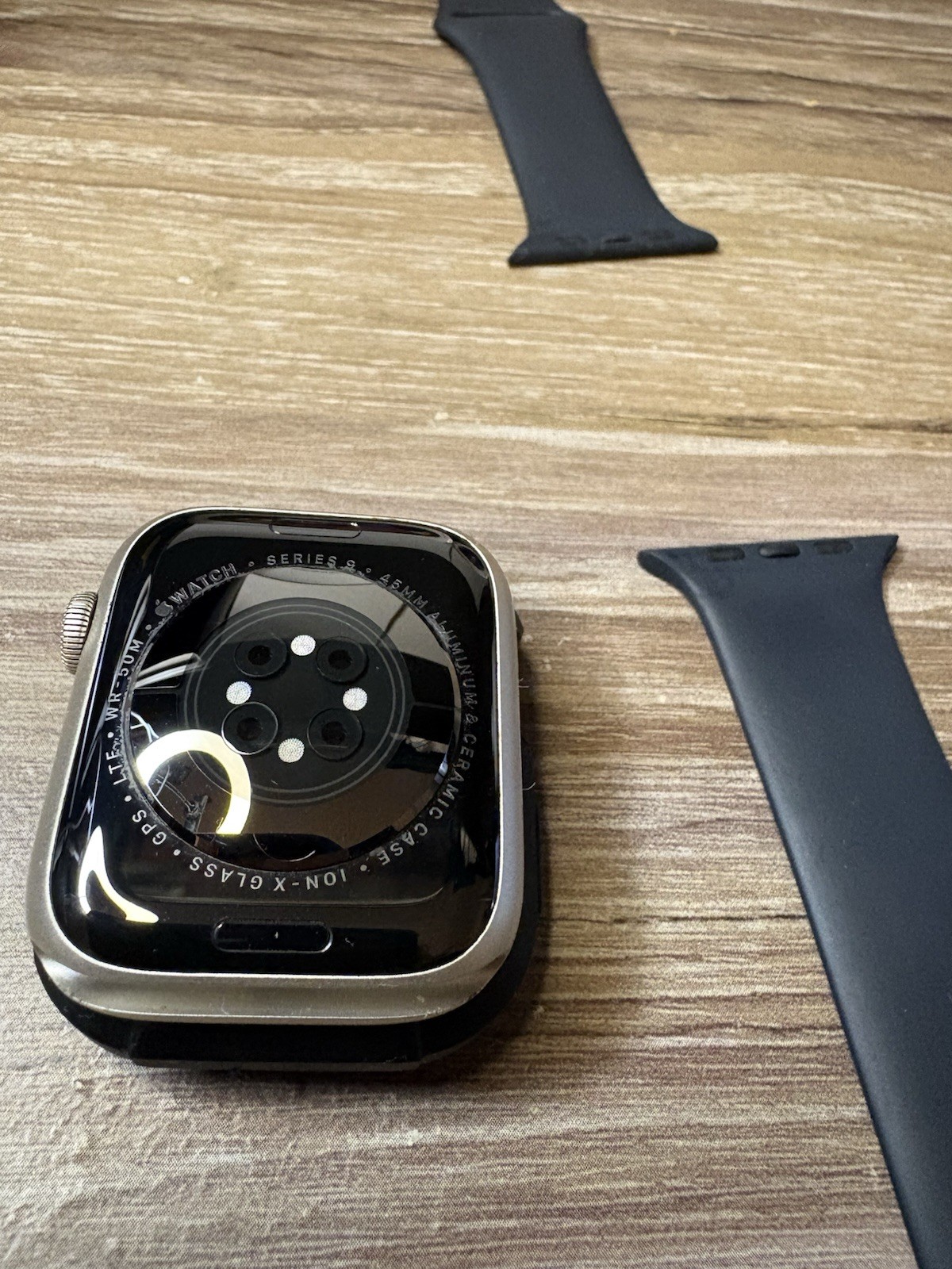 Apple Watch Series 9 45mm Silver Stainless Steel cellular w/ Black Silicone Band
