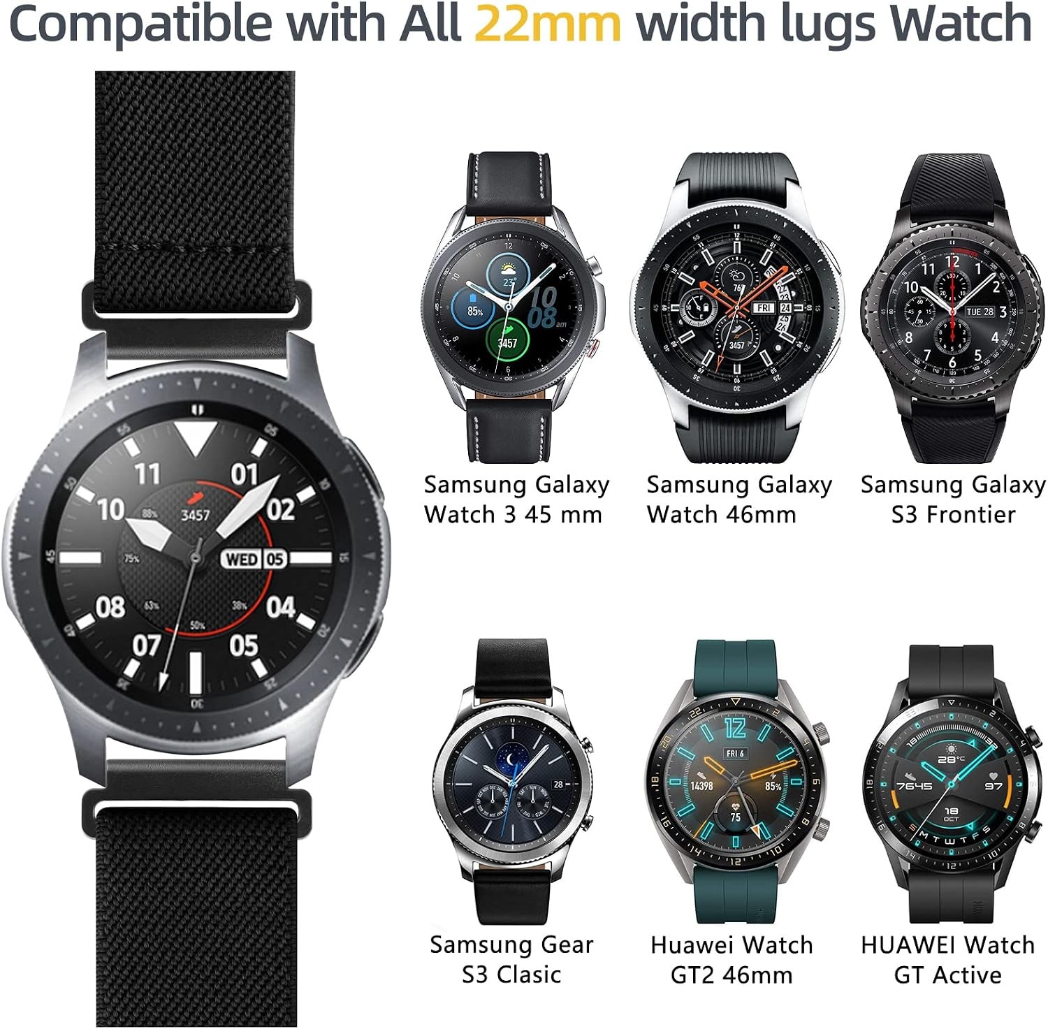 4 Packs Nylon Band for Samsung Galaxy Watch 3 45mm, Gear S3 Frontier, 46mm