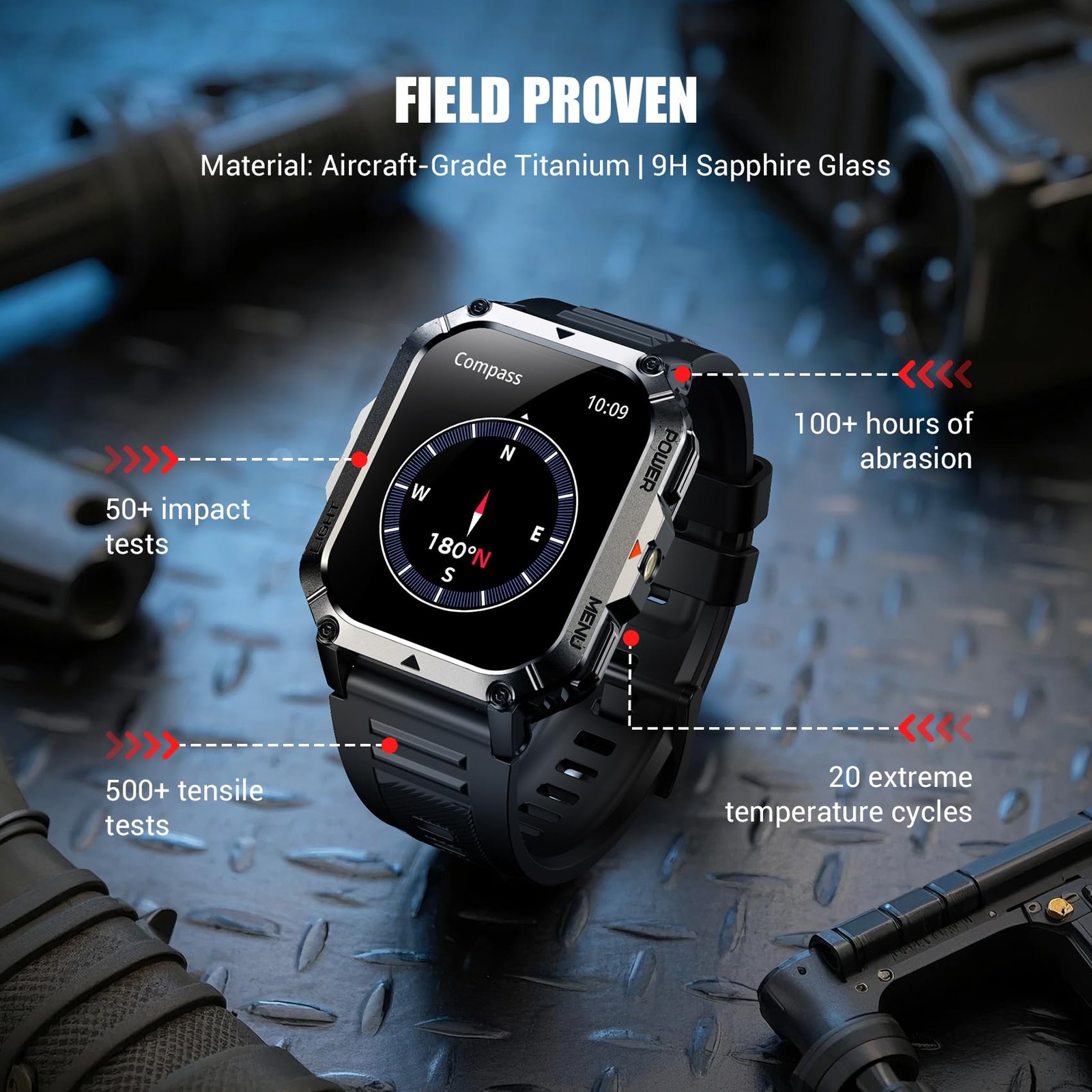 Military Tactical Smart Watches for Men, 100-Day Battery Rugged Fitness Watch…