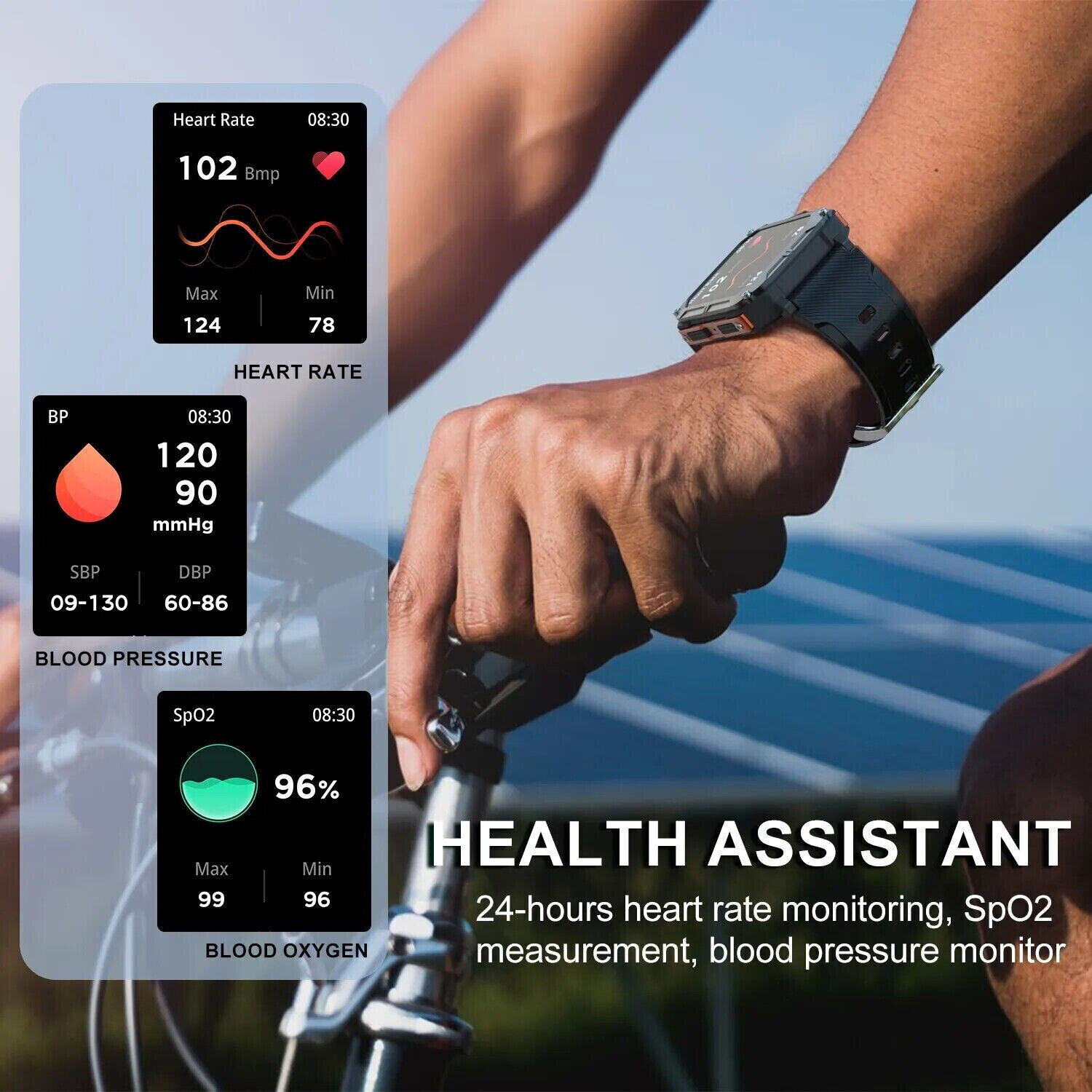 Military Smart Watch(Answer/Make Call) Rugged Tactical Fitness Tracker