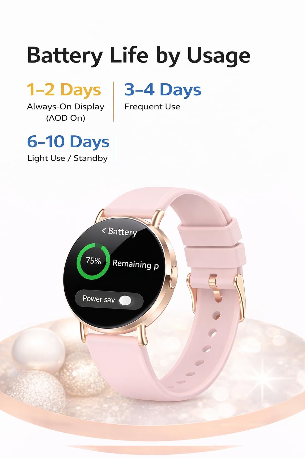 Watches for Small Wrists, Pink Silicone Band 41mm with Bluetooth , AMOLED Dis…