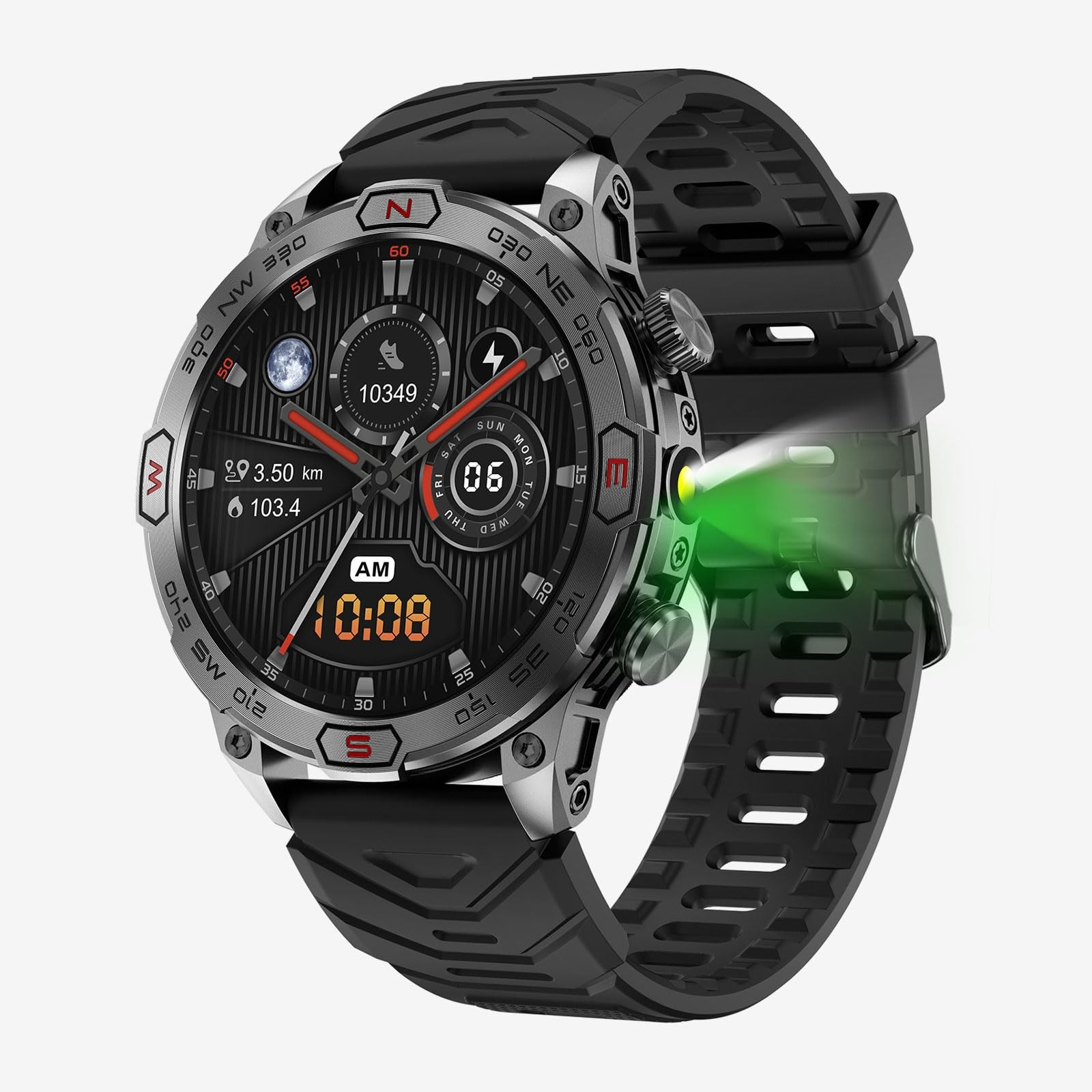 Military Smart Watch with LED Flashlight, Bluetooth Make/Answer Call, 1.43″ H…