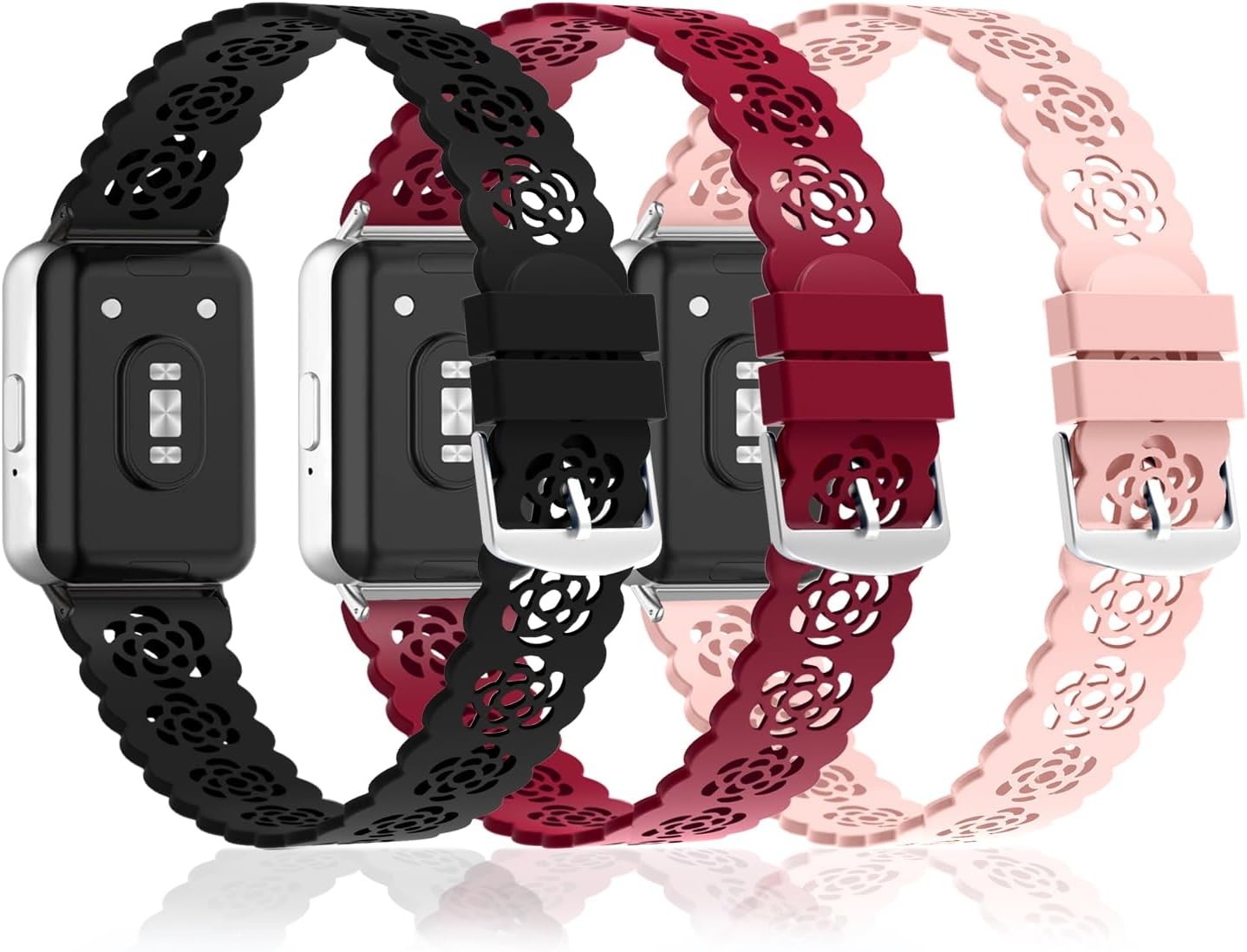 Adjustable 3 Pack of Lace Silicone Bands for Samsung Galaxy Fit 3 – Soft Straps