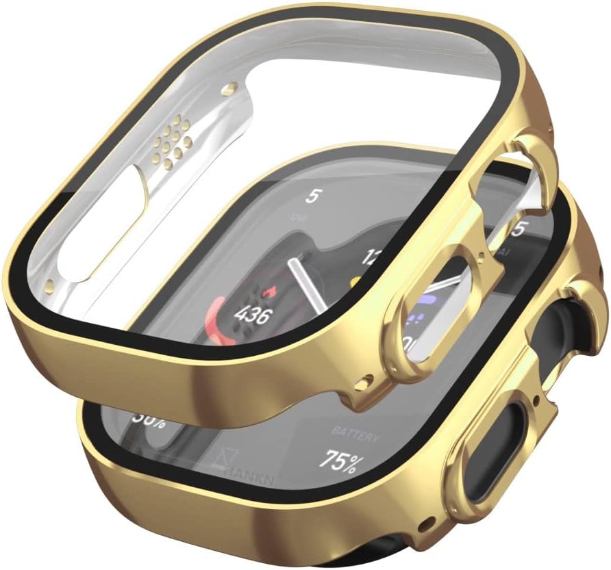 2 Pack Gold Plated Hard Case with Tempered Glass for Apple Watch Ultra 49mm