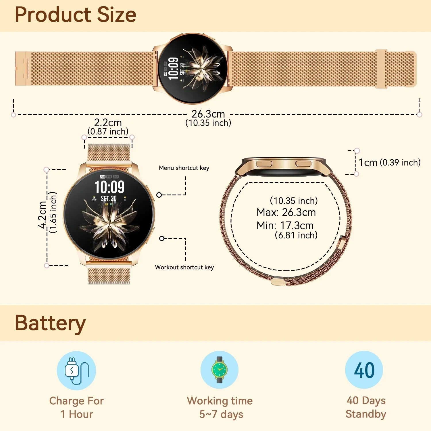 NEW Smart Watch Your Fitness Tracker Unisex Copper Gold Metal Band iOS Android
