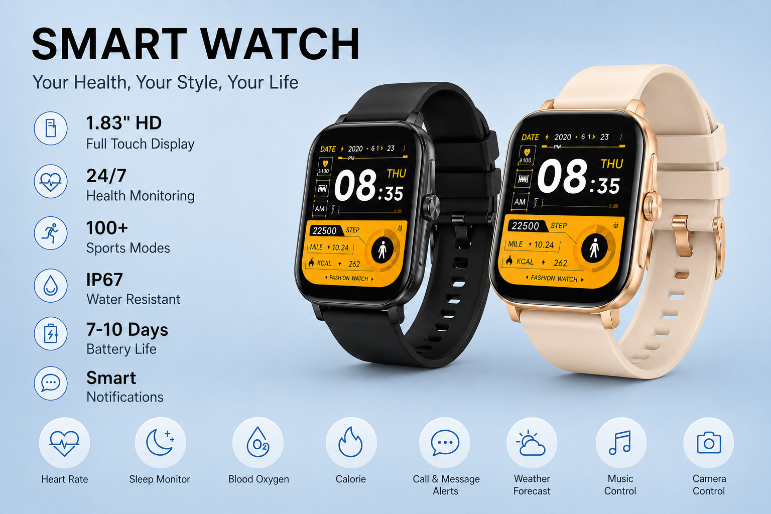 Smart Watch For Men/Women, Waterproof, Smartwatch, Bluetooth.