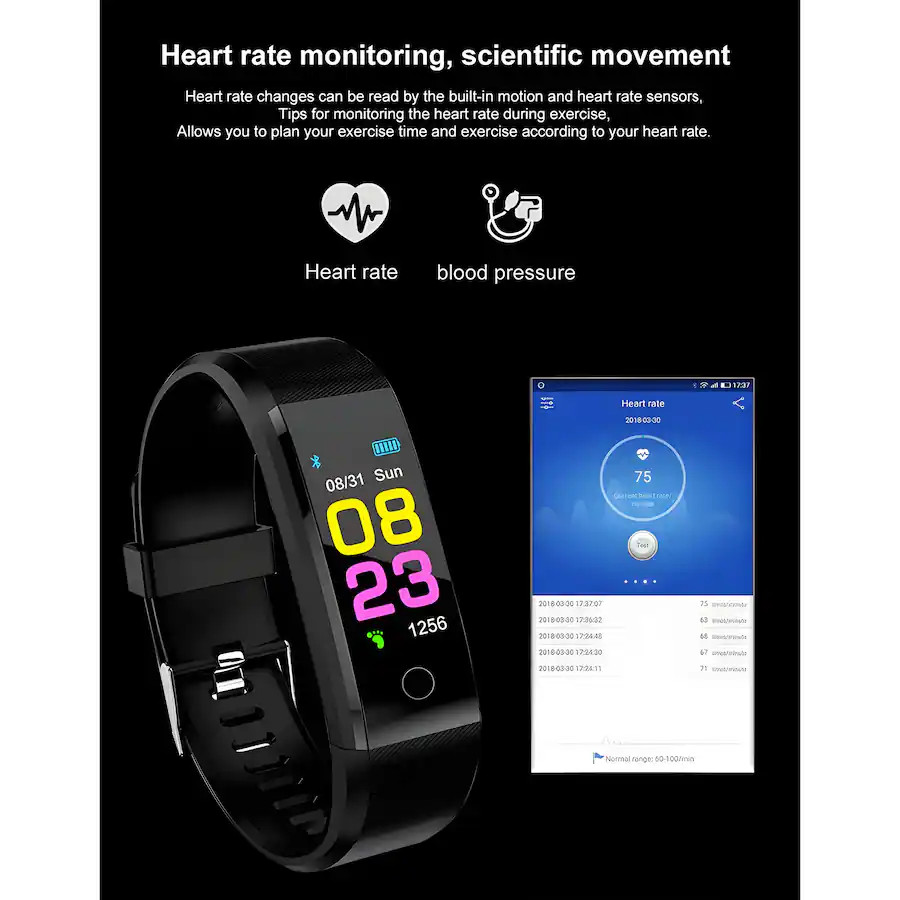 Sports Fitness Tracker Watch Heart Rate Blood Pedometer Tracker BP Monitor