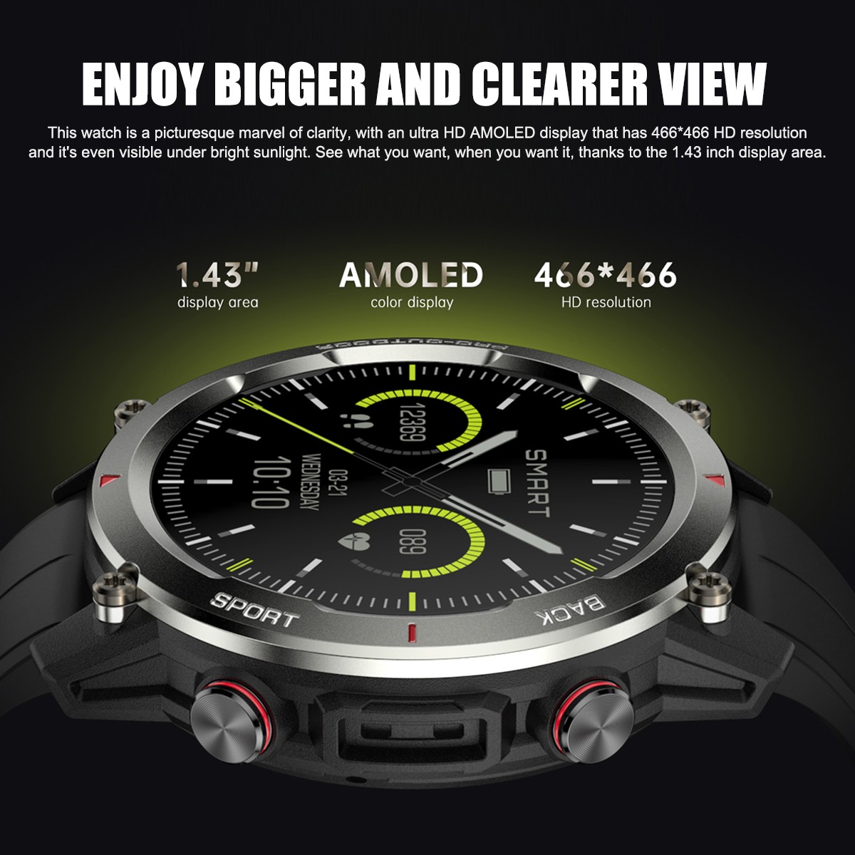 FT53 Smartwatch IP68 1.43″ AMOLED HR 30m Waterproof BT Call for Android/iOS