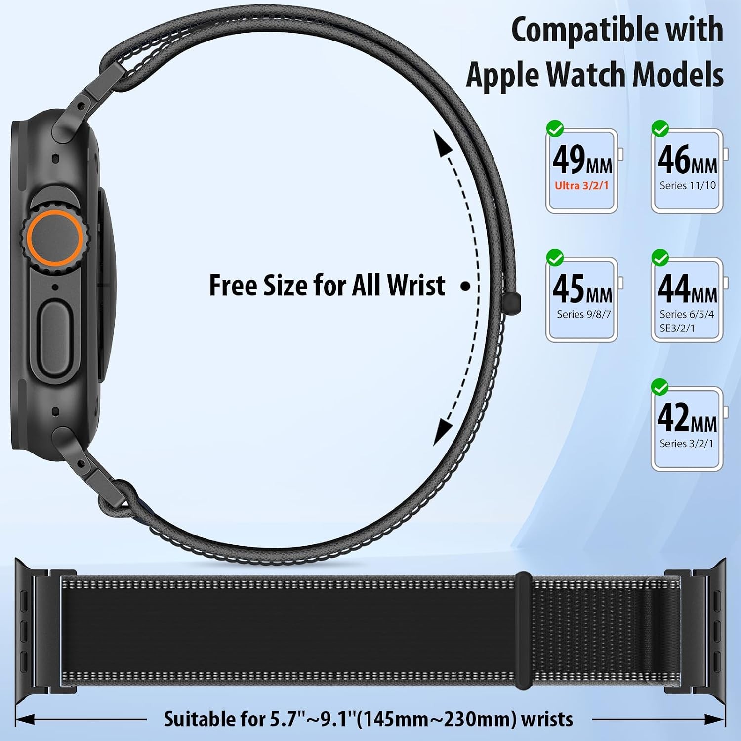 Nylon Strap Compatible with Apple Watch Ultra 49mm Sport Breathable