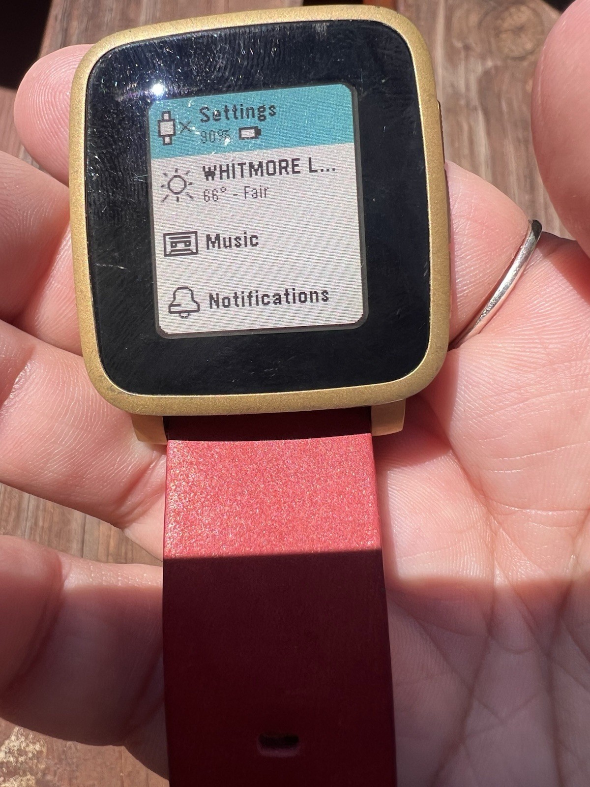 Pebble Time Gold Metal38mm Smartwatch Red LeatherBand iOS/Android 4GB +2chargers