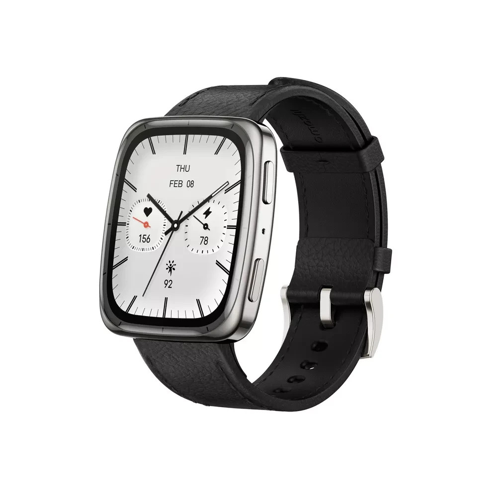 Amazfit Active 2 Premium Smart Watch (Square) 10 Day Battery, Black Leather NEW