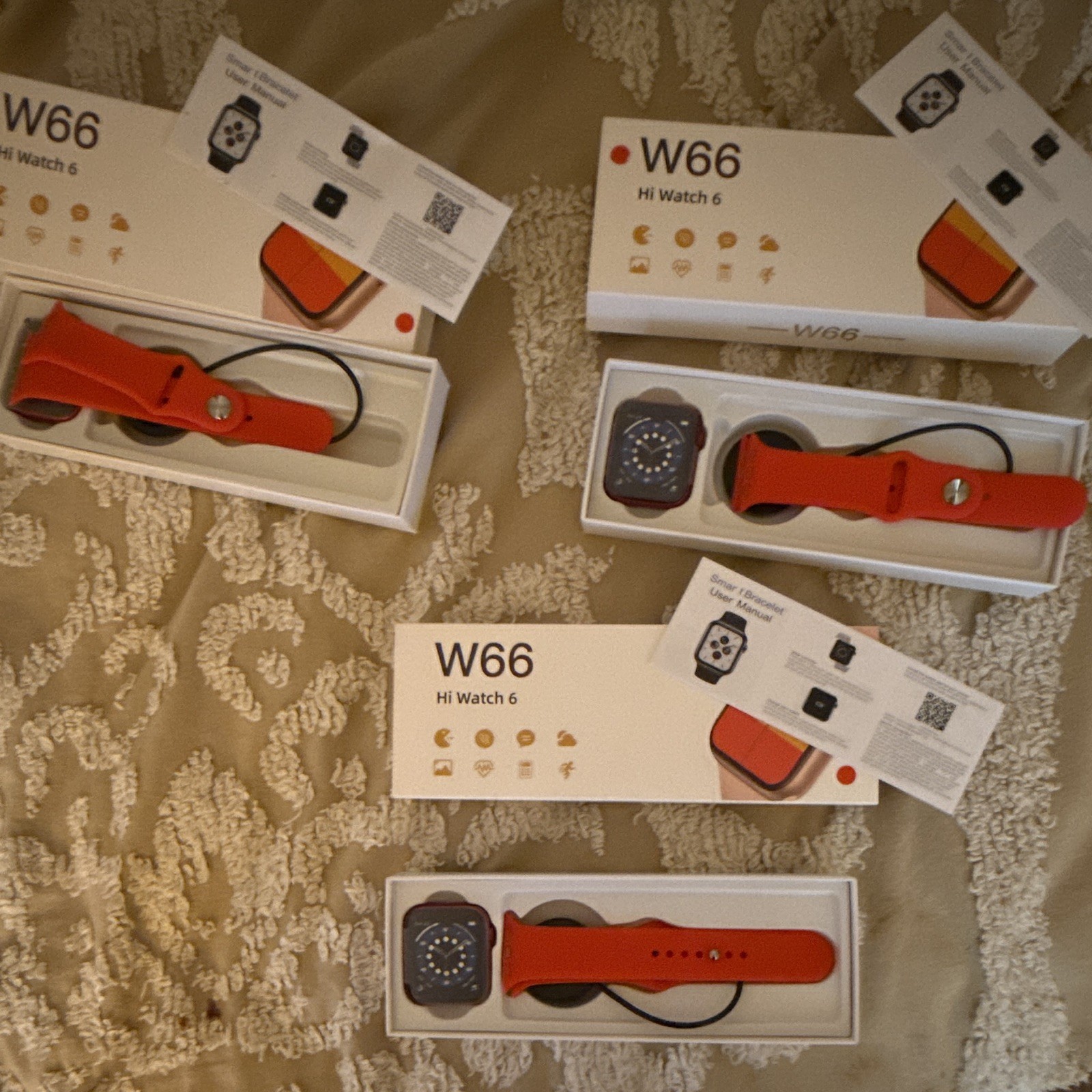 W66 Hi Watch 6 44mm 32GB Heart Rate Smartwatch Orange Band Red Case Boxed | 6
