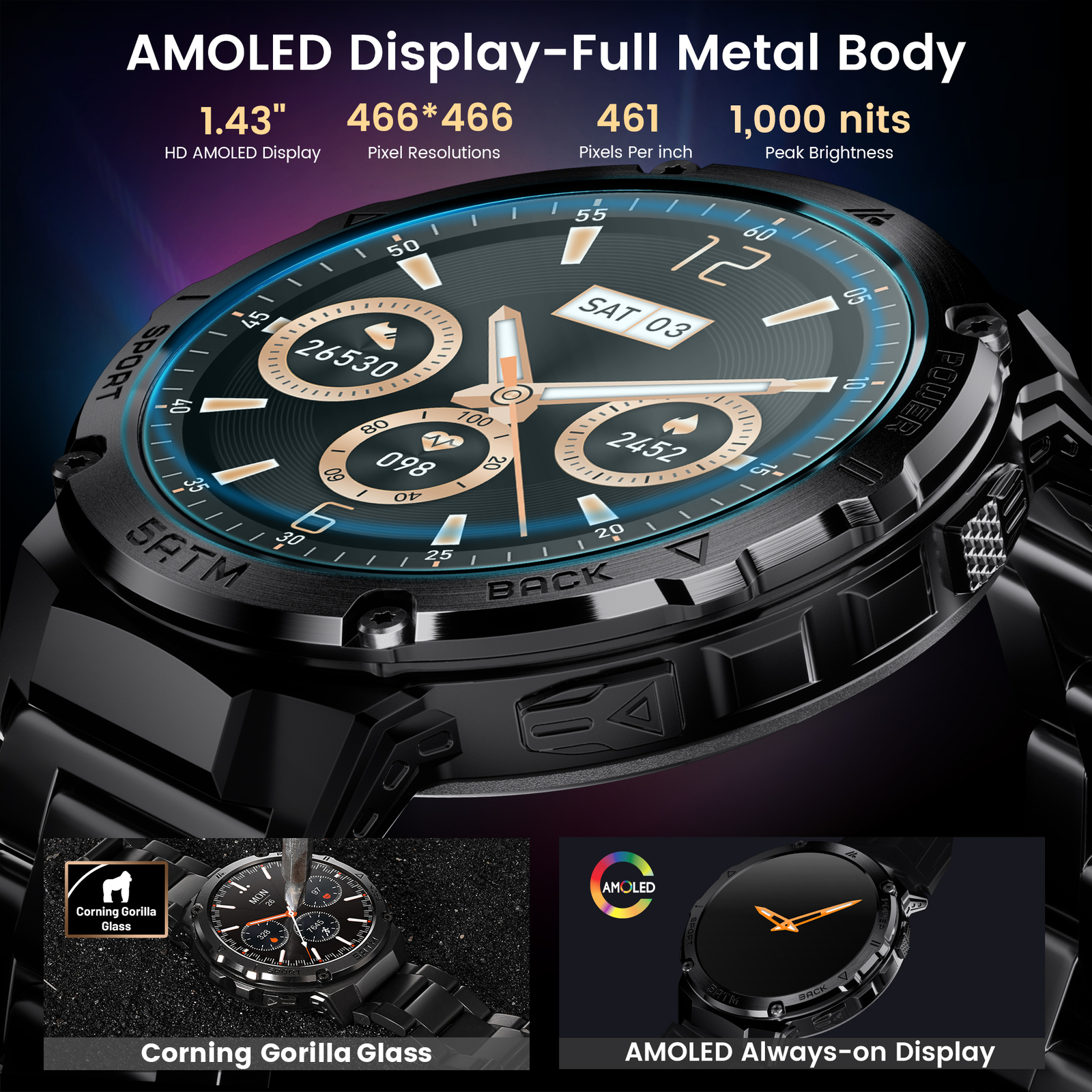 Smart Watches for Men GPS Pressure/Altitude/Compass, 60 Days Extra-Large Battery