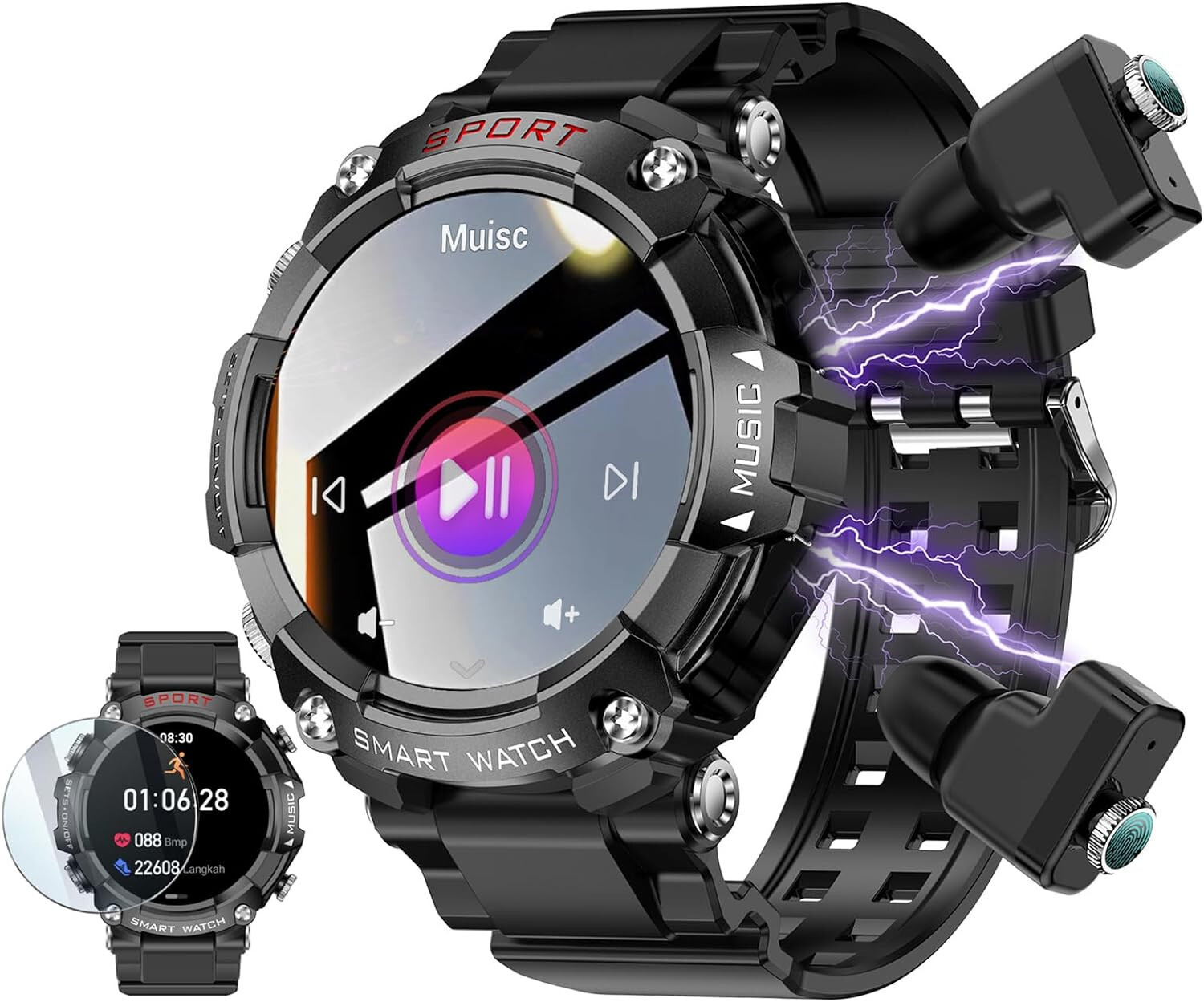 SMART WATCH with Earbuds for Men Women 1.52″ HD Touch Screen UltraLight Weather