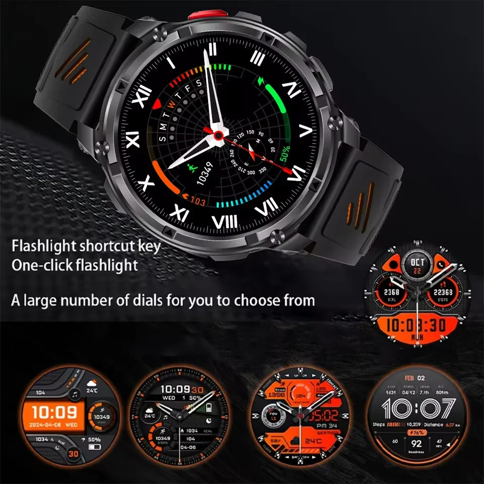 2026 New 1100mah AMOLED Smart Watch Men 170+Sport Fitness LED Flashlight IP69
