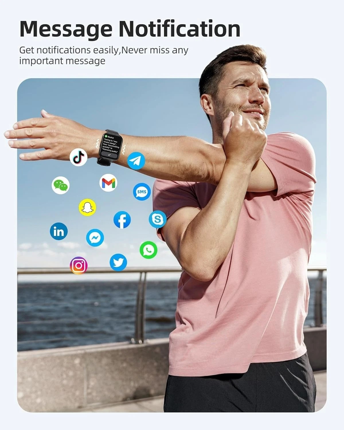 Stylish 5ATM Waterproof Fitness Watch – Heart Rate, Sleep & SpO2 Monitor, Black