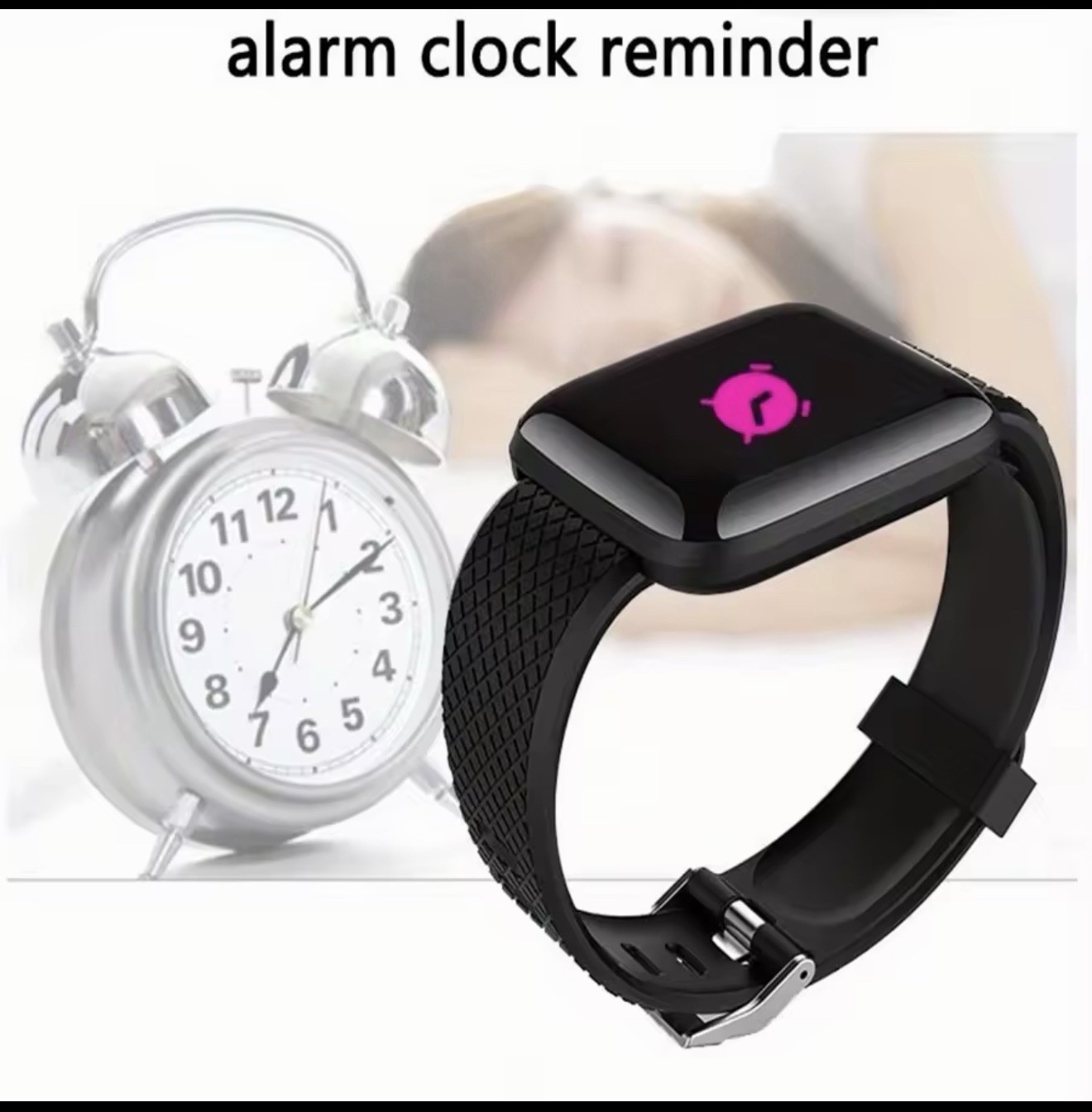 Smart Bracelet 44mm Black Silicone Band Plastic Case Fitness Tracker Bluetooth