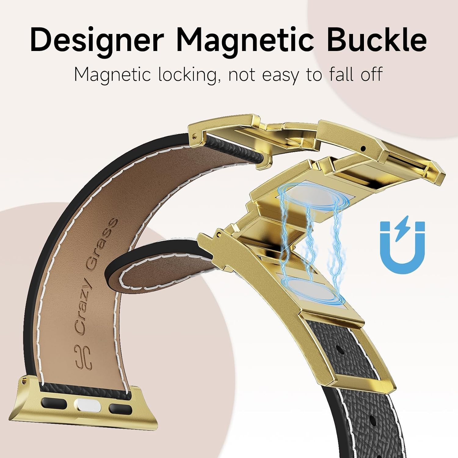 Designer Leather Band for Apple Watch 49mm 44mm with Magnetic Buckle Replacement