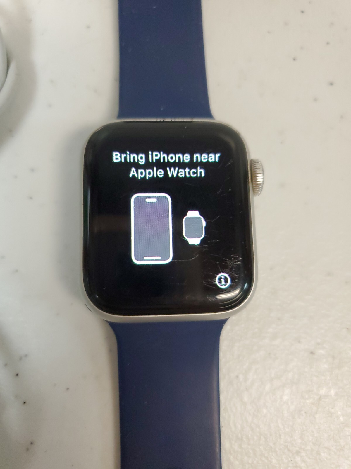 Apple Watch Series SE, 40mm Smartwatch Silver Case w/Navy Blue Band – WiFi Only
