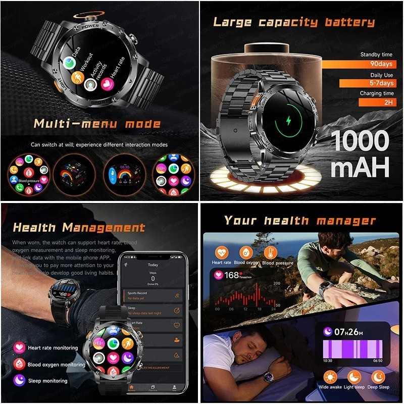 T-Rex 3 Military Grade 1000mAh Battery Smart Watch IP68 Waterproof GPS Bluetooth