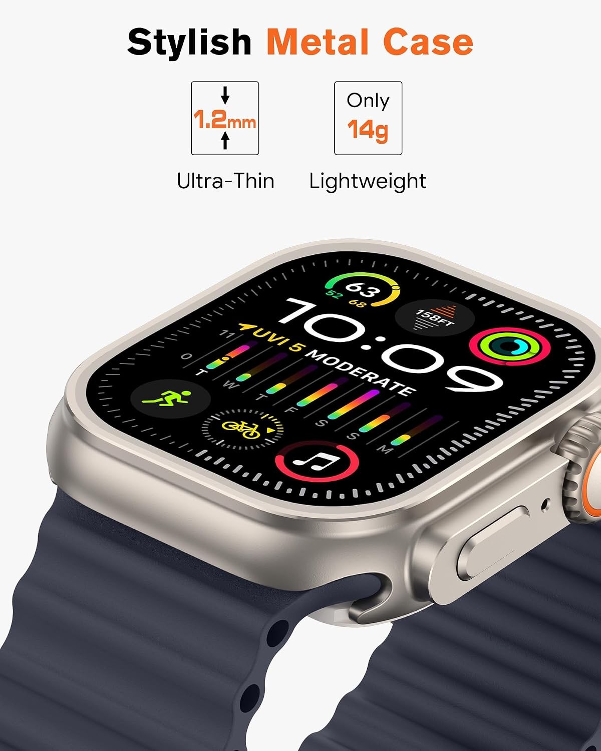 Case For Apple Watch Series 9/8/7 45mm Metal Bumper Protector with Crown & Back