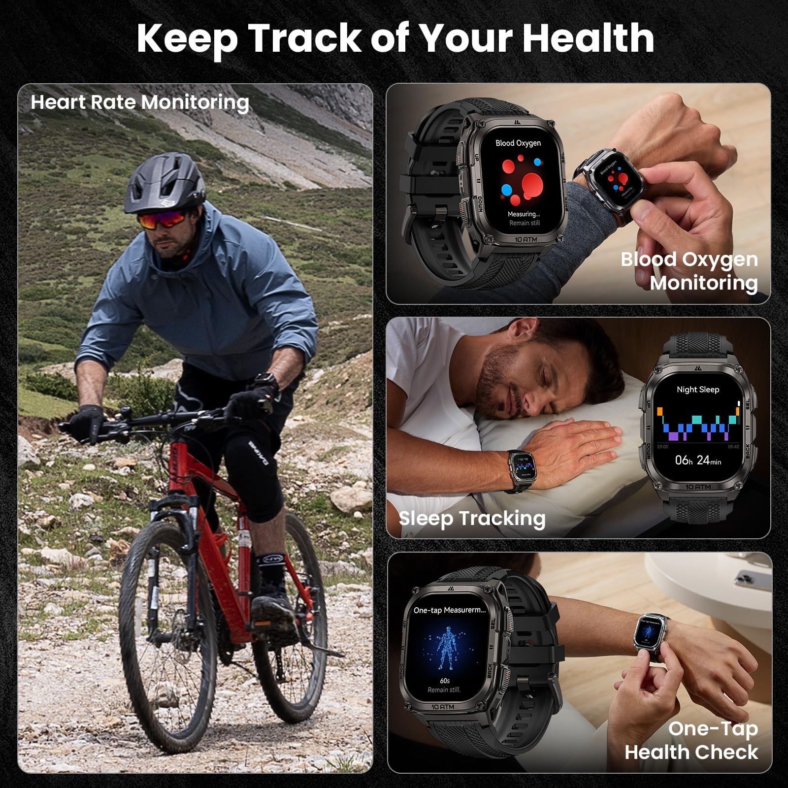 KOSPET Tank M4 Smart Watch for Men, Full Stainless Steel, GPS & 1.96, Black