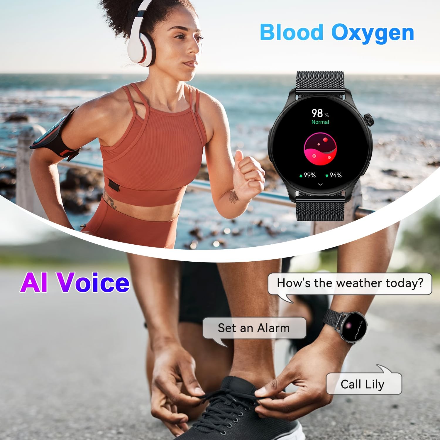 Smart Watch for Men Women Fitness: Make Answer Call 1.43 inches, Black