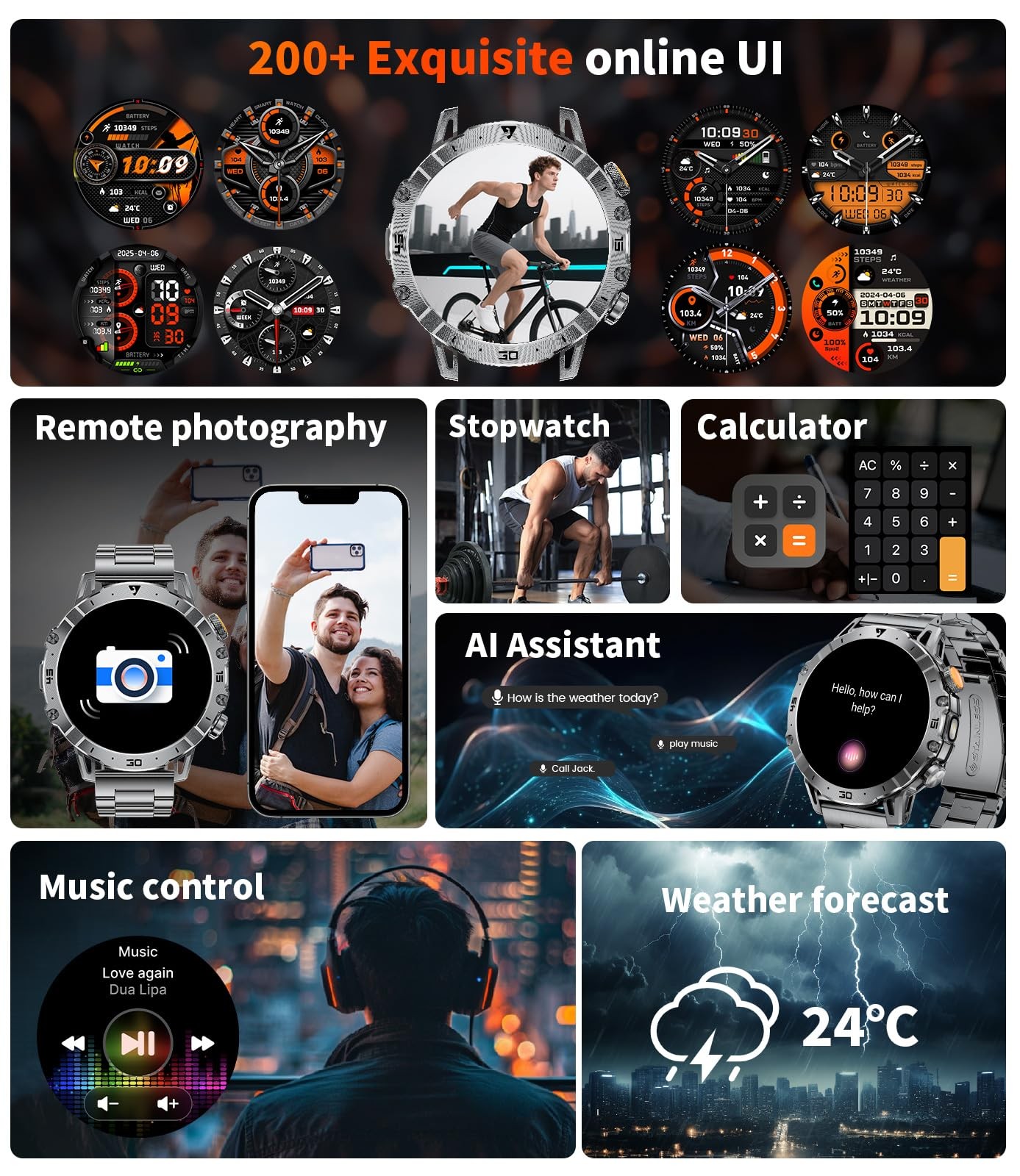 Smart Watches for Men 1000mAh Battery/Flashlight/3 men’s standard, Black