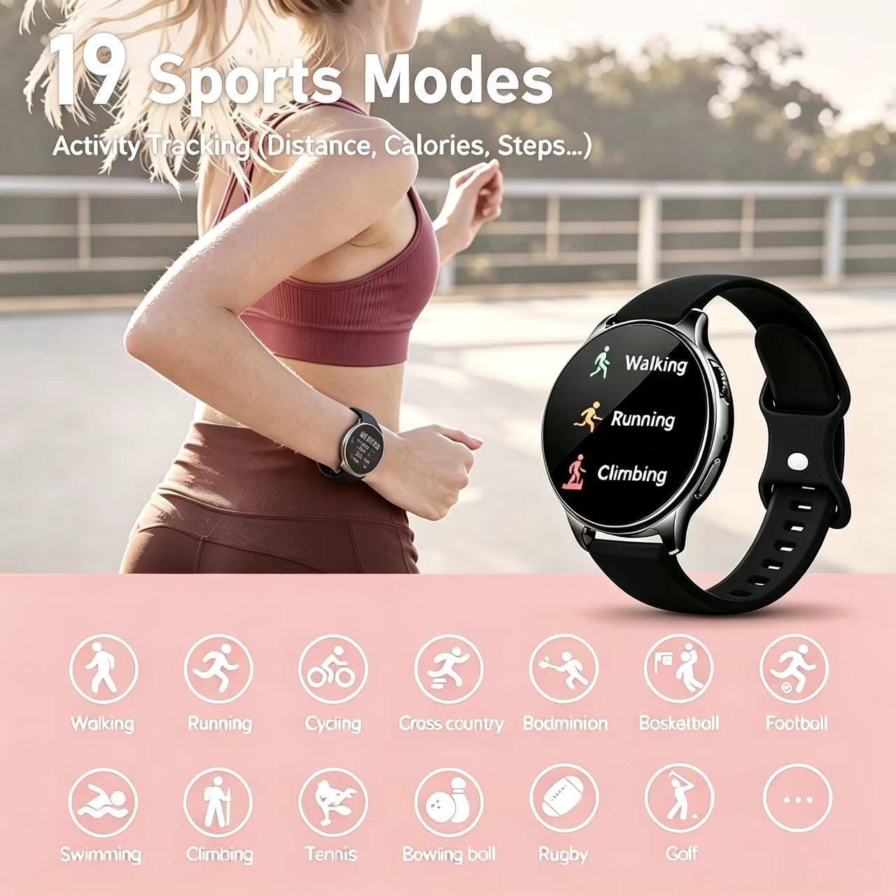 Brand New Women’s Dopamine Sports Smart Watch with Black Rubber Strap 52mm