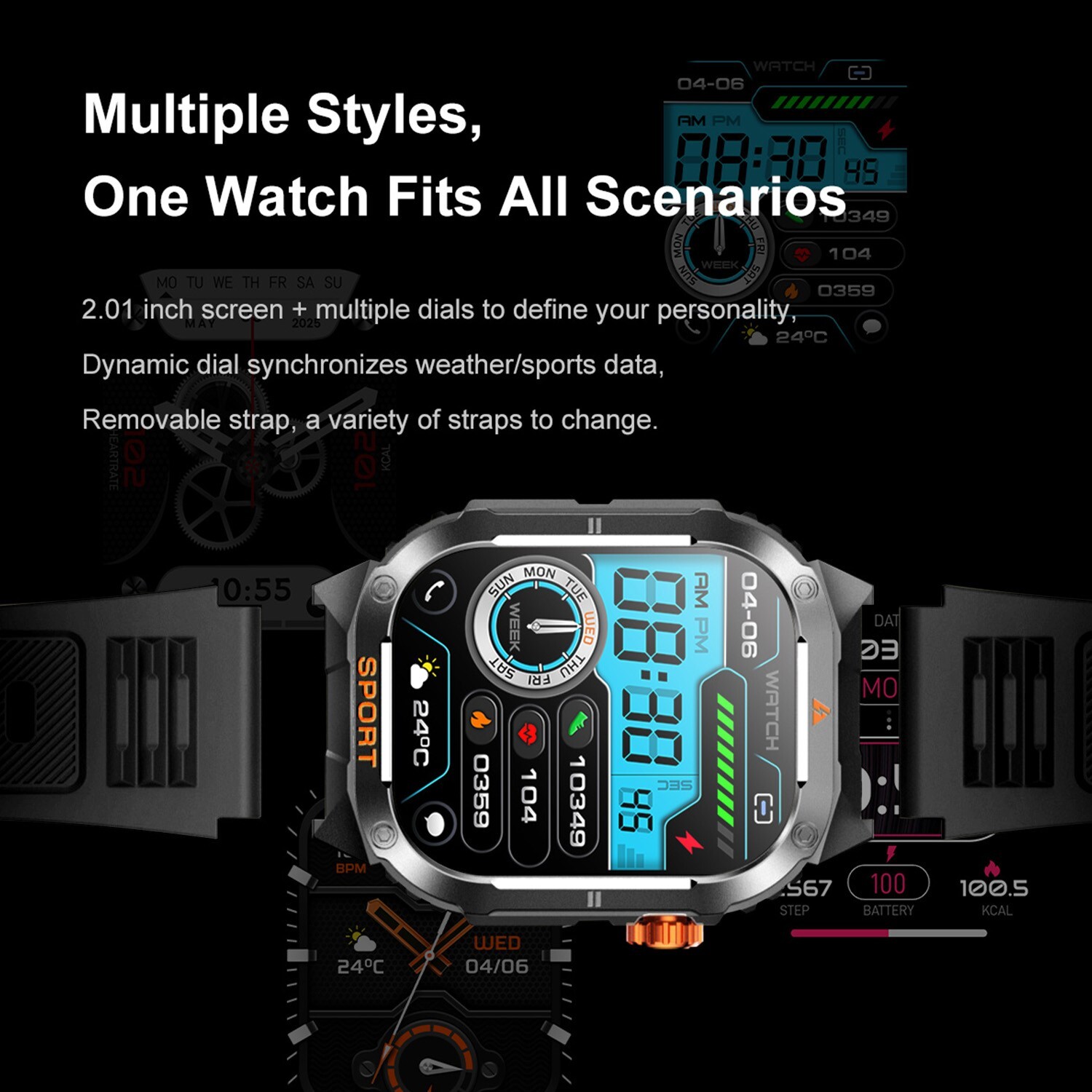Rugged Smart Watch Bluetooth Heart Rate BP Sleep Monitor Sport Watch Waterproof