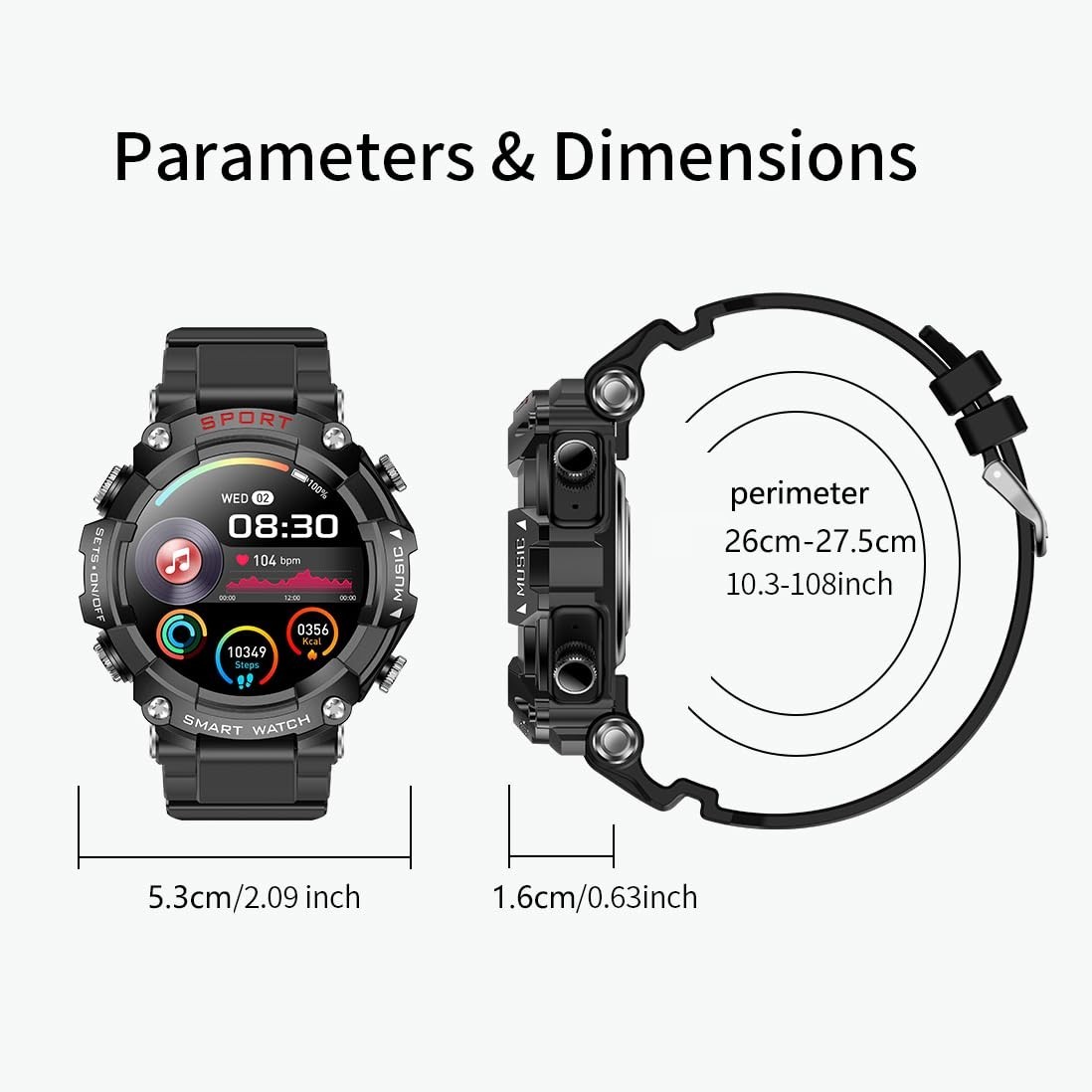 Smartwatch iPhone Android Bluetooth Answer/Call Built-in Earbuds 1.52″ HD