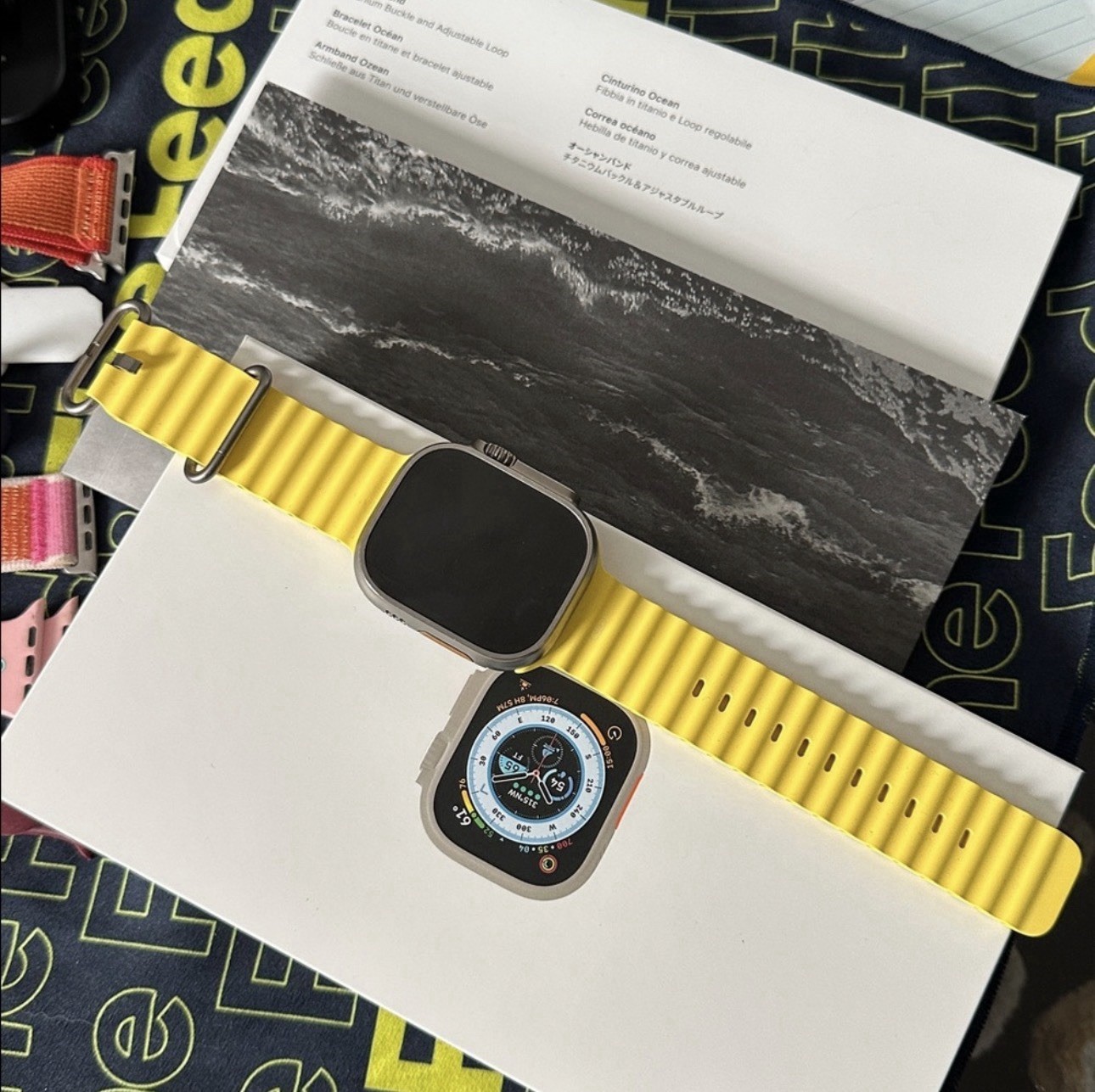 Apple Watch Ultra 49mm Titanium Case w/ Yellow Ocean Band, GPS + Cell, Huge Lot