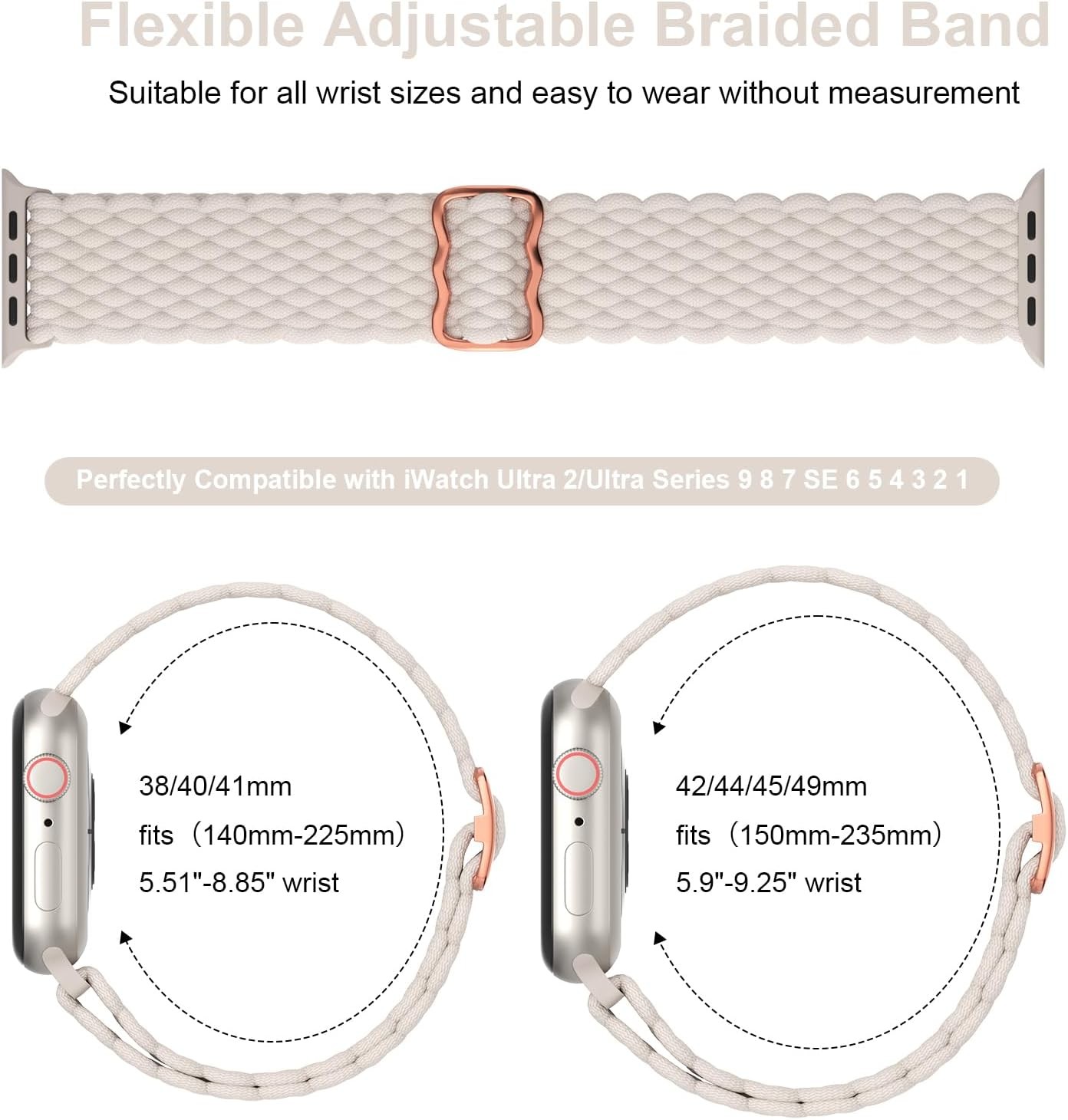Braided Solo Loop Strap Compatible with Apple Watch Series 9 41mm Stretchy Nylon
