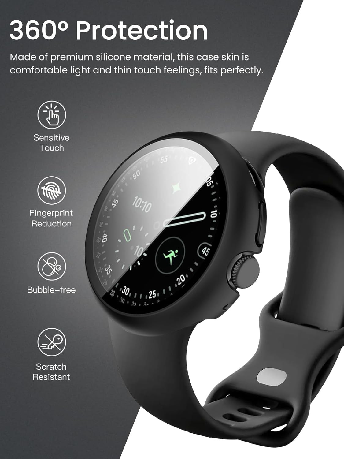 Hard PC Protective Case with Tempered Glass for Google Pixel Watch 4 45mm