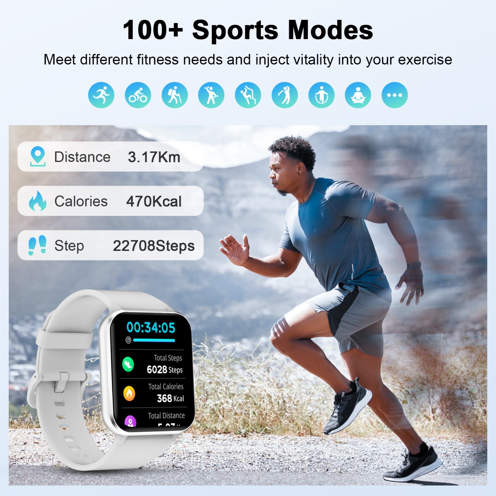 Smart Watch Women Men with Blood Pressure, Blood Oxygen Monitor Fitness Tracker