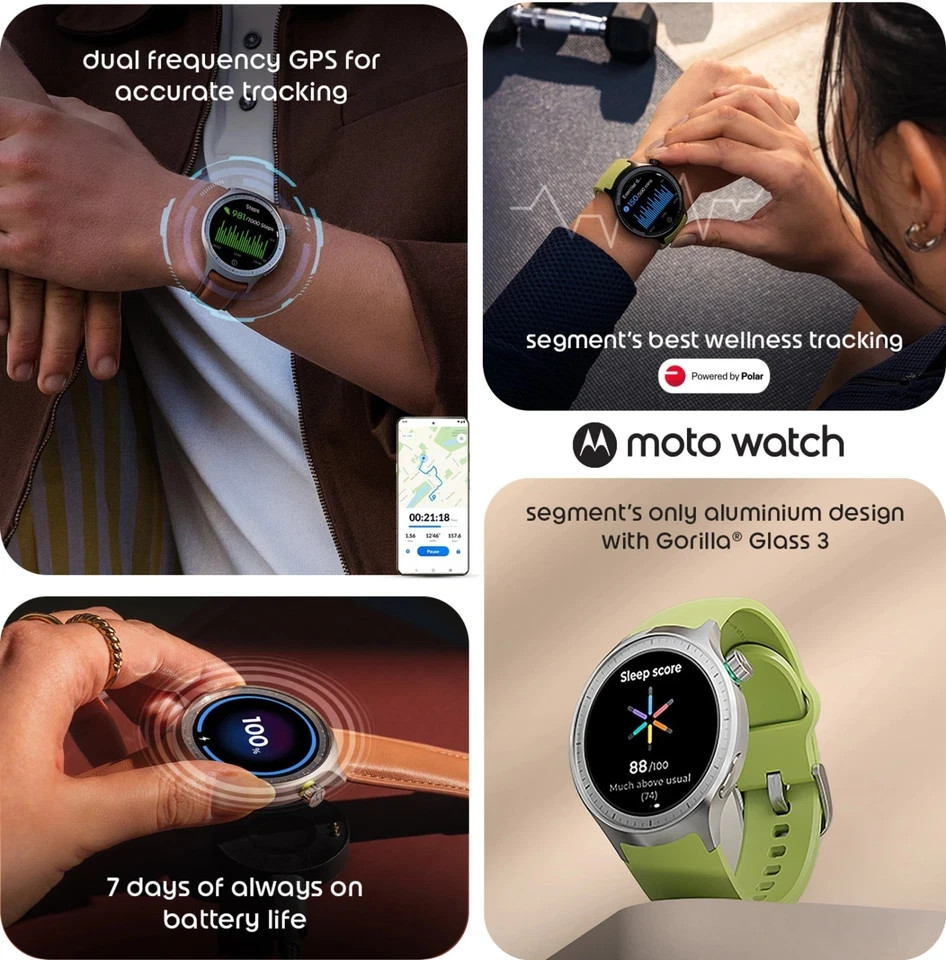 MOTOROLA moto watch Smartwatch (Matte Black /Mocha Mousse Band Strap, Free Size)
