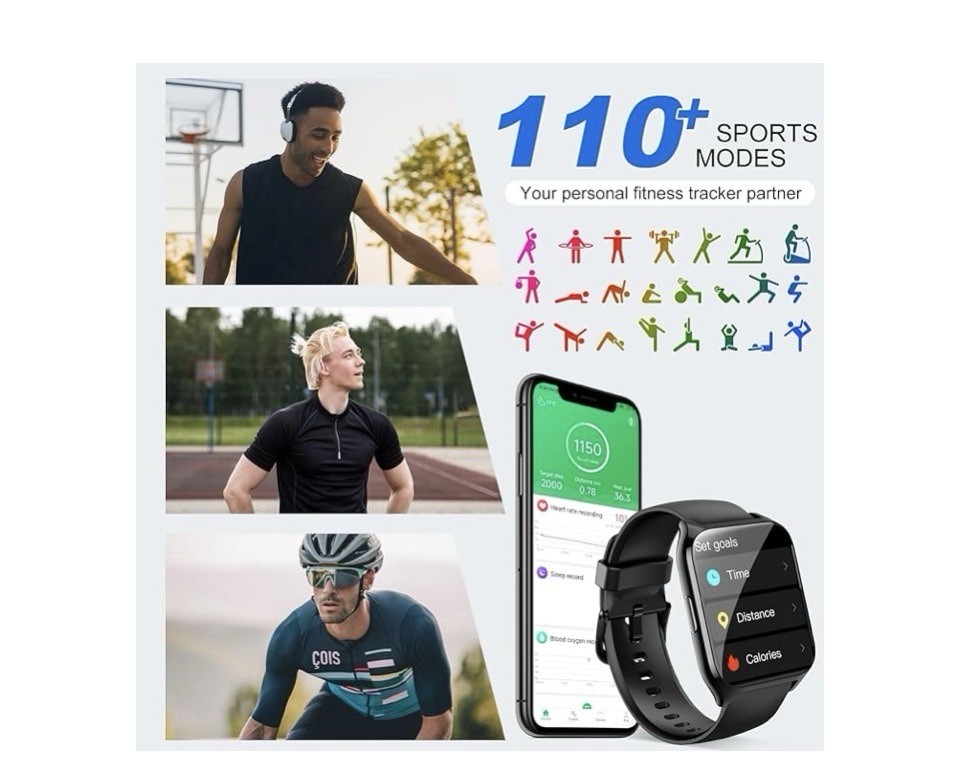 1.85in Touchscreen Smart Watch Bluetooth IP68 Waterproof Silicone Band