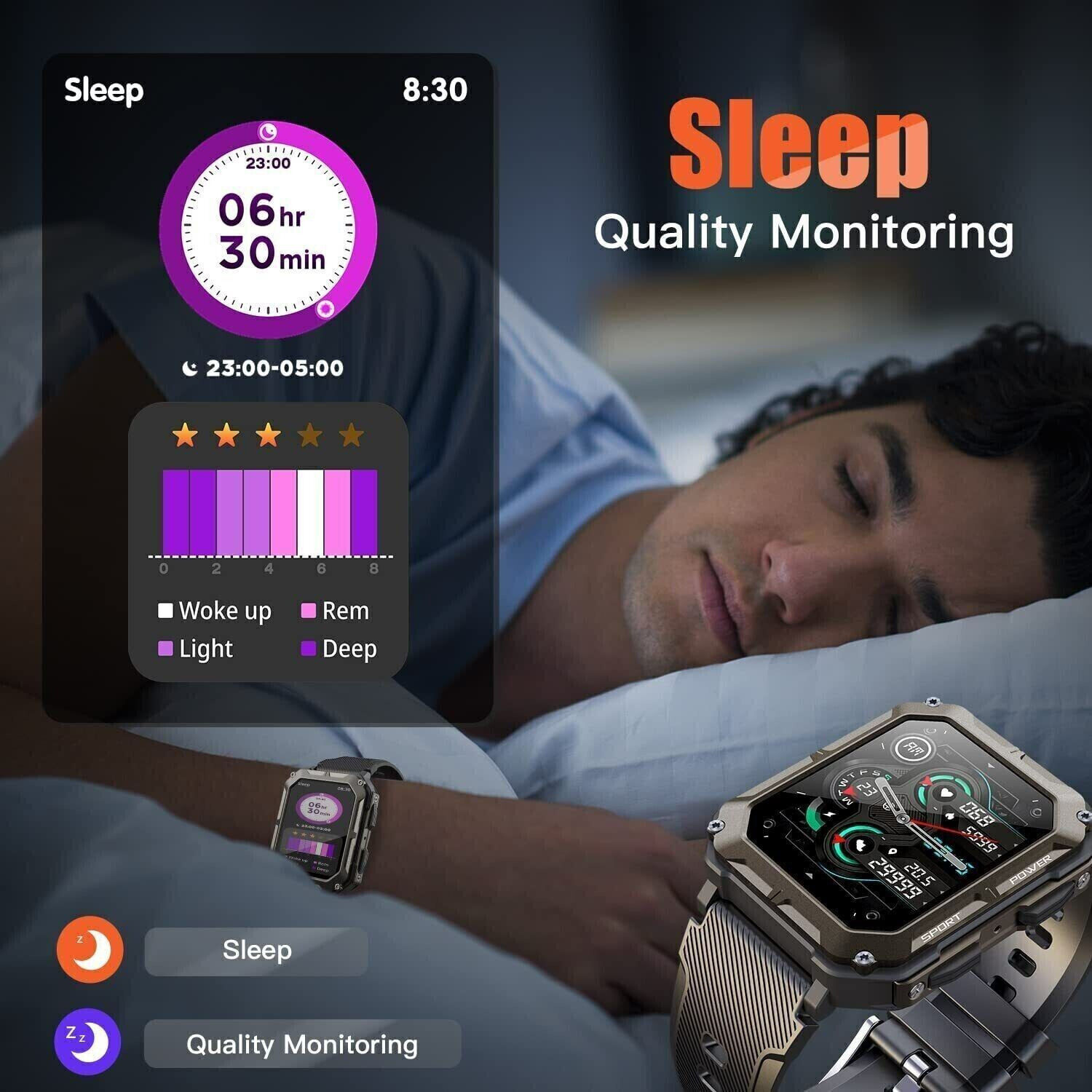 Military Smart Watch Men(Answer/Make Calls) 2024 New Fitness Tracker Wristwatch