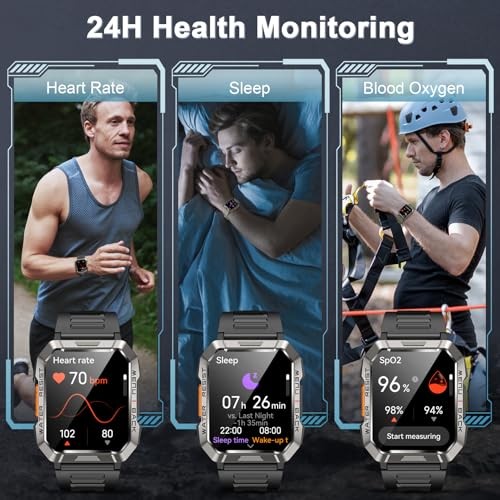 Military Smart Watch for Men(Answer/Make Call), Outdoor Sports W60 Black