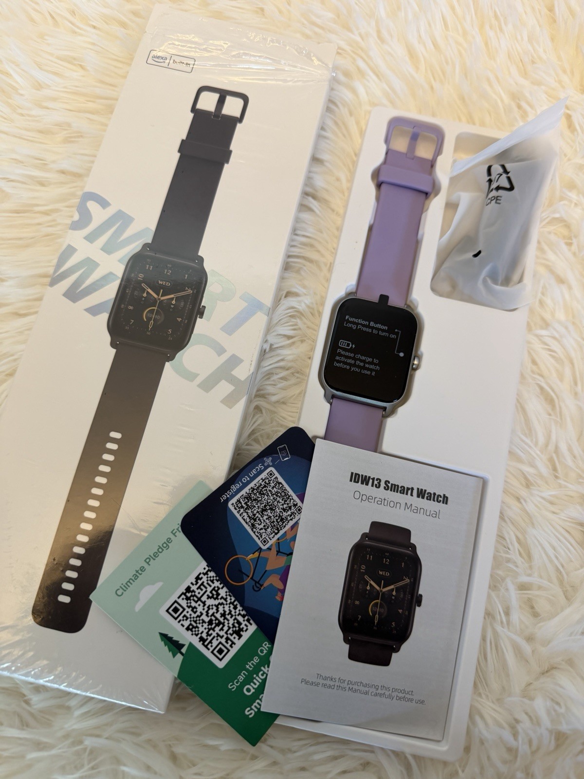 Smart Watch IDW13, Purple Silicone Band 1.8″ Display Heart Rate Bluetooth 22mm