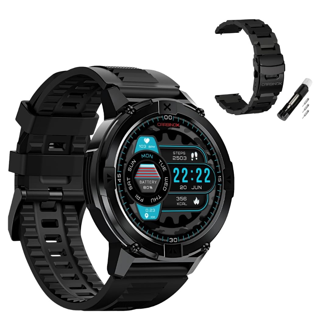 CARBINOX X-Ranger Smart Watch with Metal Band 22 mm, Rugged Fitness Tracker…