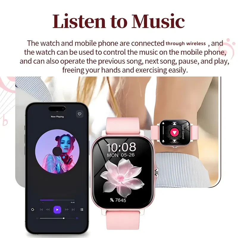 Dark Pink Smart Watch 1.83″ HD Touch Screen Text/Make/Receive Calls Fitness Trak