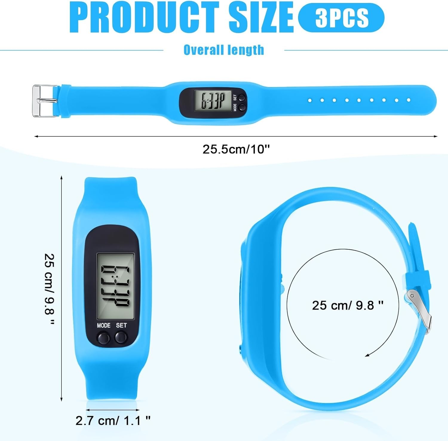 Silicone Fitness Tracker Watch 3 Pcs Walking Running Pedometer Calorie Burnin…