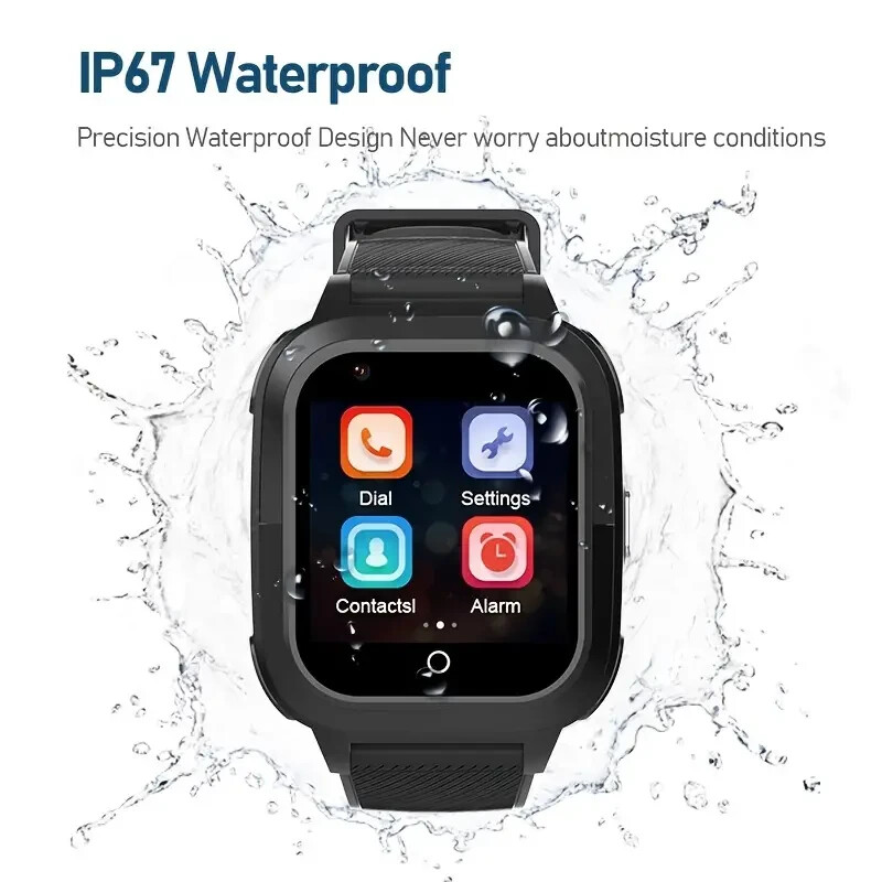 4G Kids Smart Watch Phone Video Call GPS+WIFI IP67 Waterproof SOS Call Black