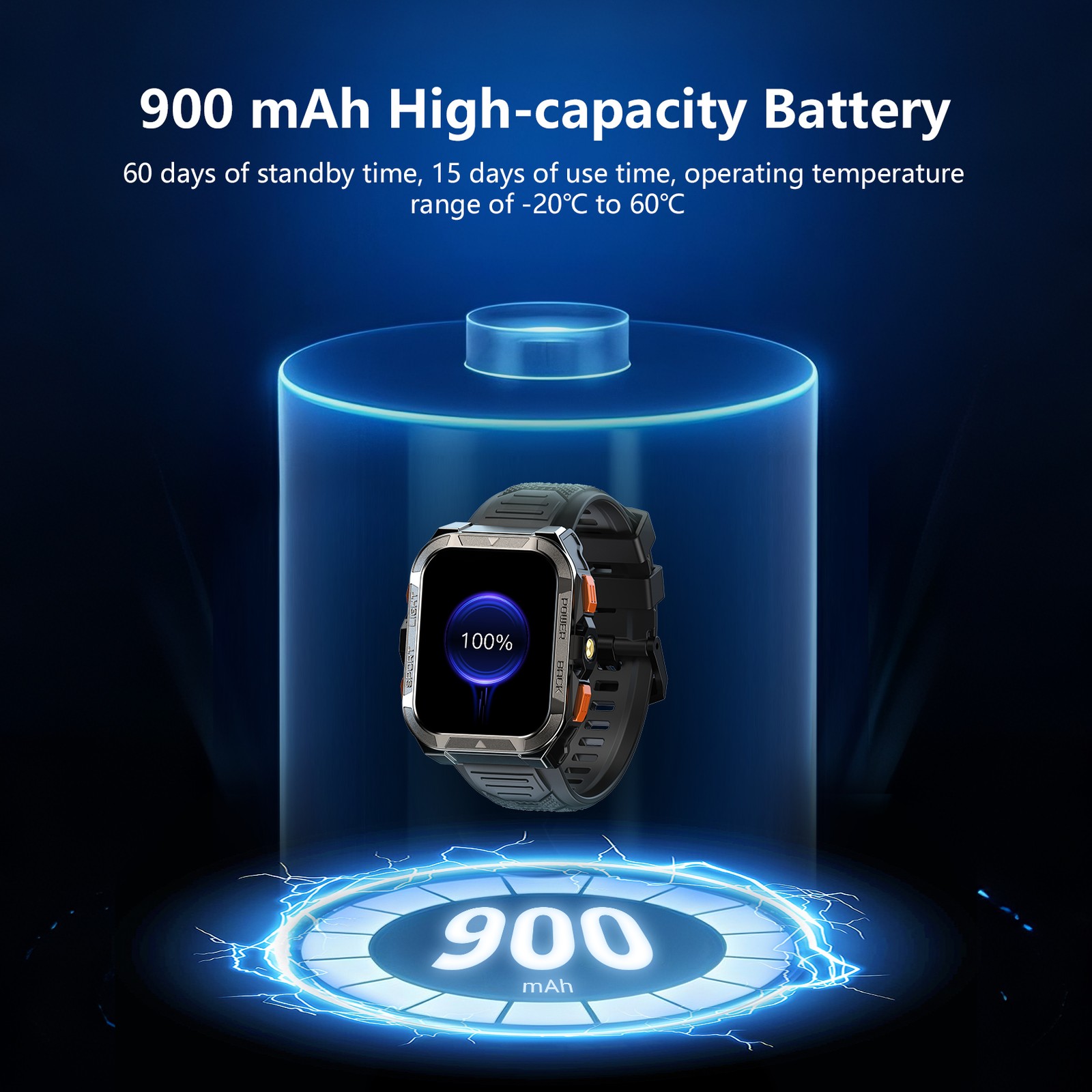 Military Smart Watch Built-in GPS ChatGPT AI 900mAh LED Bluetooth Black Open Box