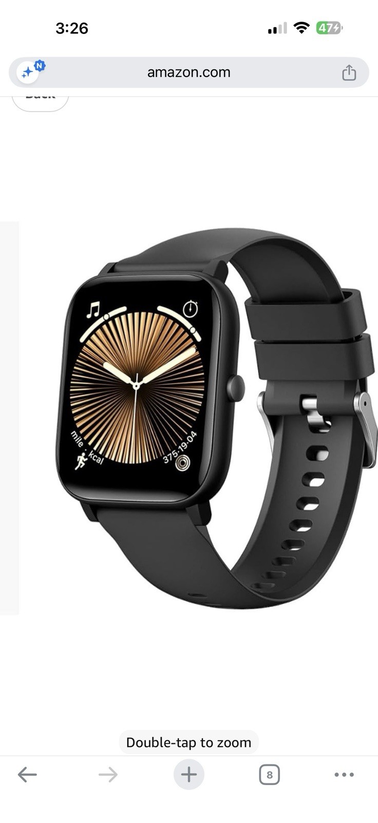 Black Smart Watch 44mm Touch Screen Fitness Tracker Android iOS Unlocked