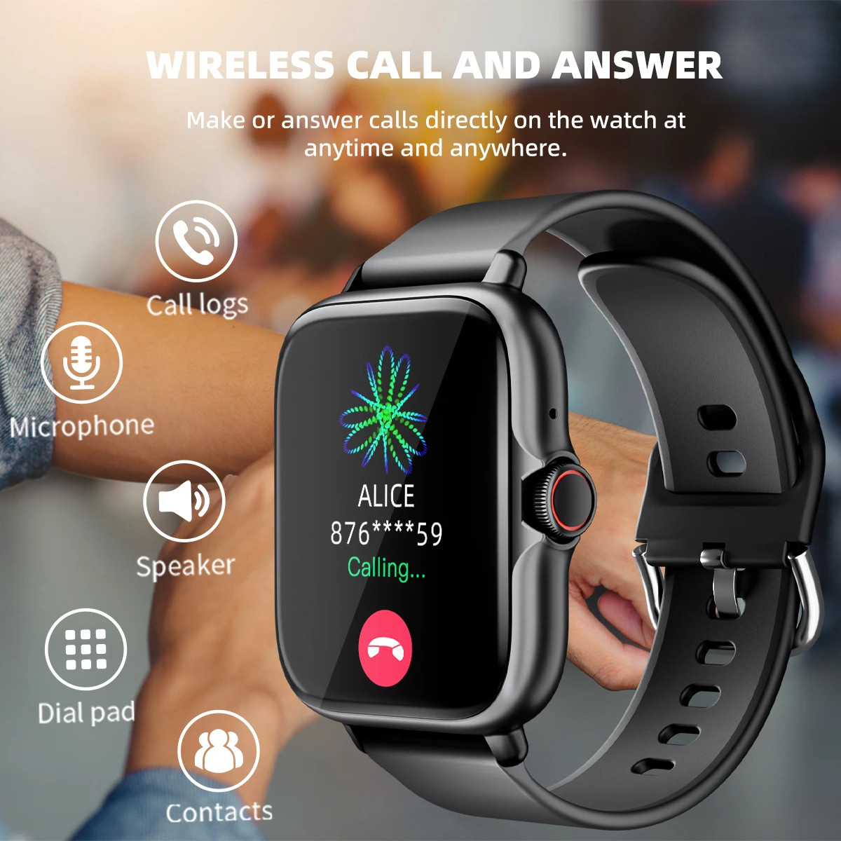 Waterproof 1.83″ Smart Watch for iOS/Android – Call, Message & Sports Tracker