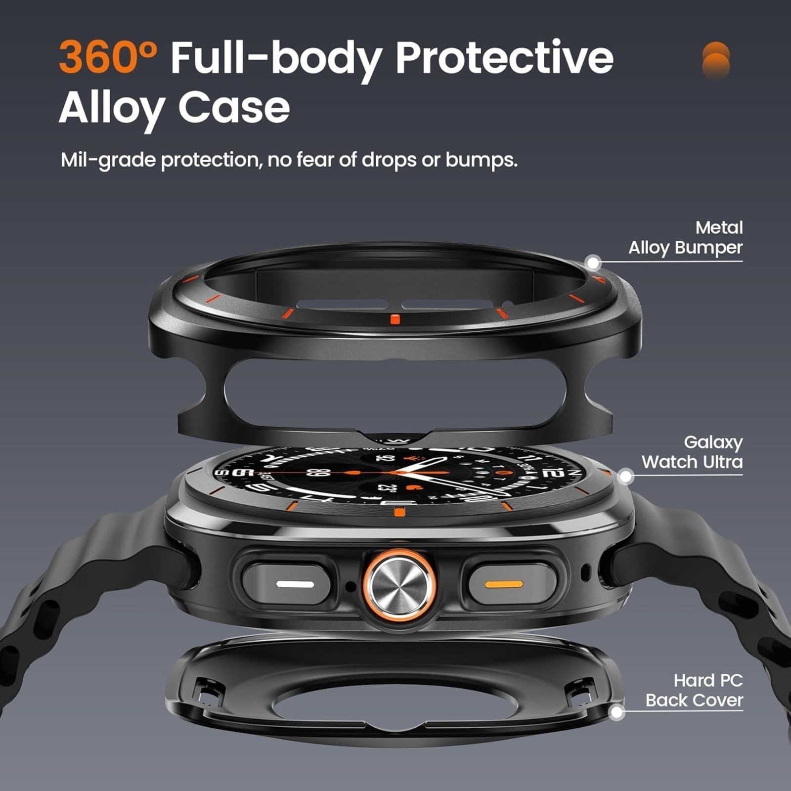 3 in 1 Metal Case For Samsung Galaxy Watch Ultra 47mm w/ Screen Protector Cover